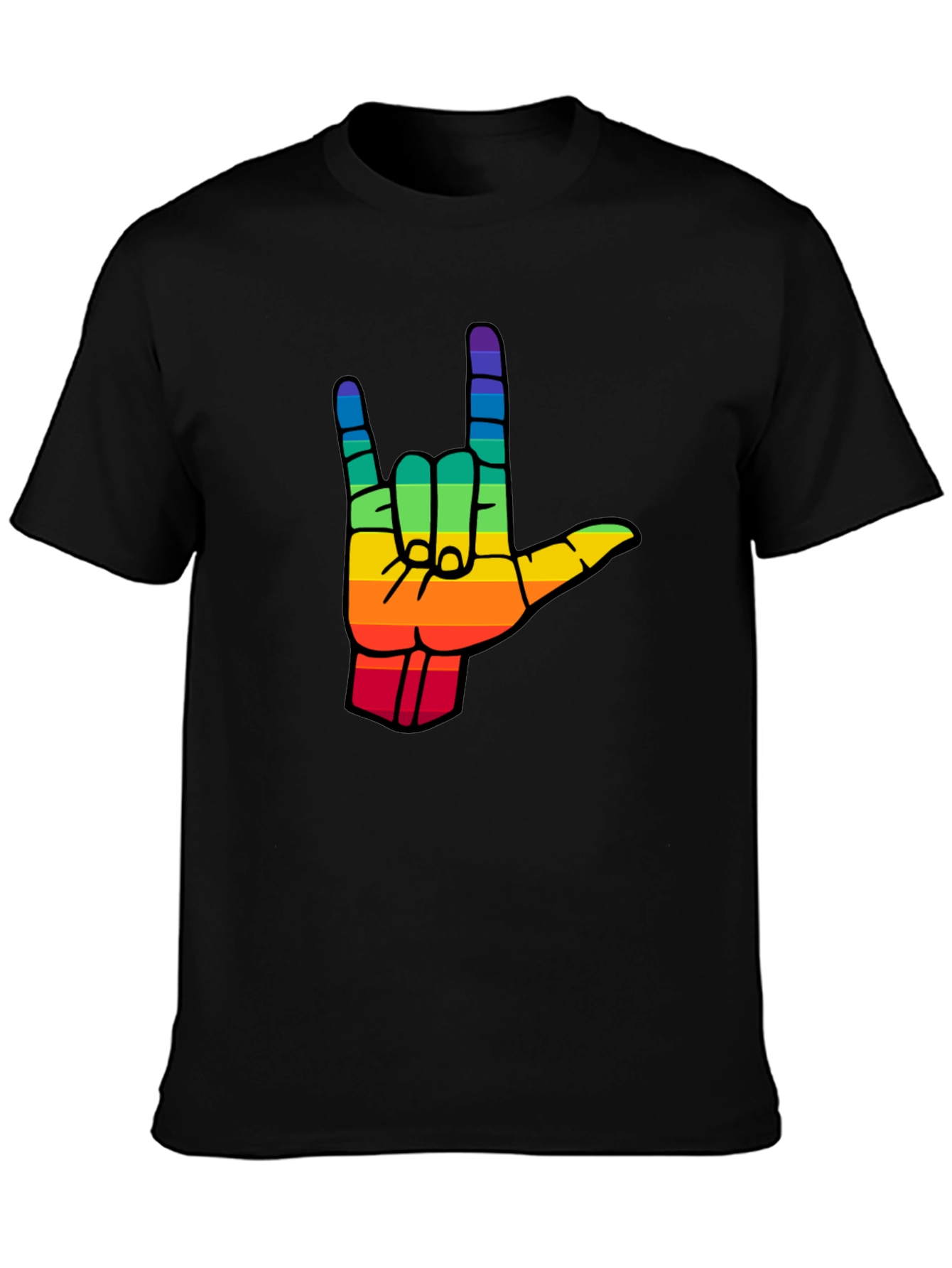 Rainbow I Love You Hand Sign Black T-Shirt
