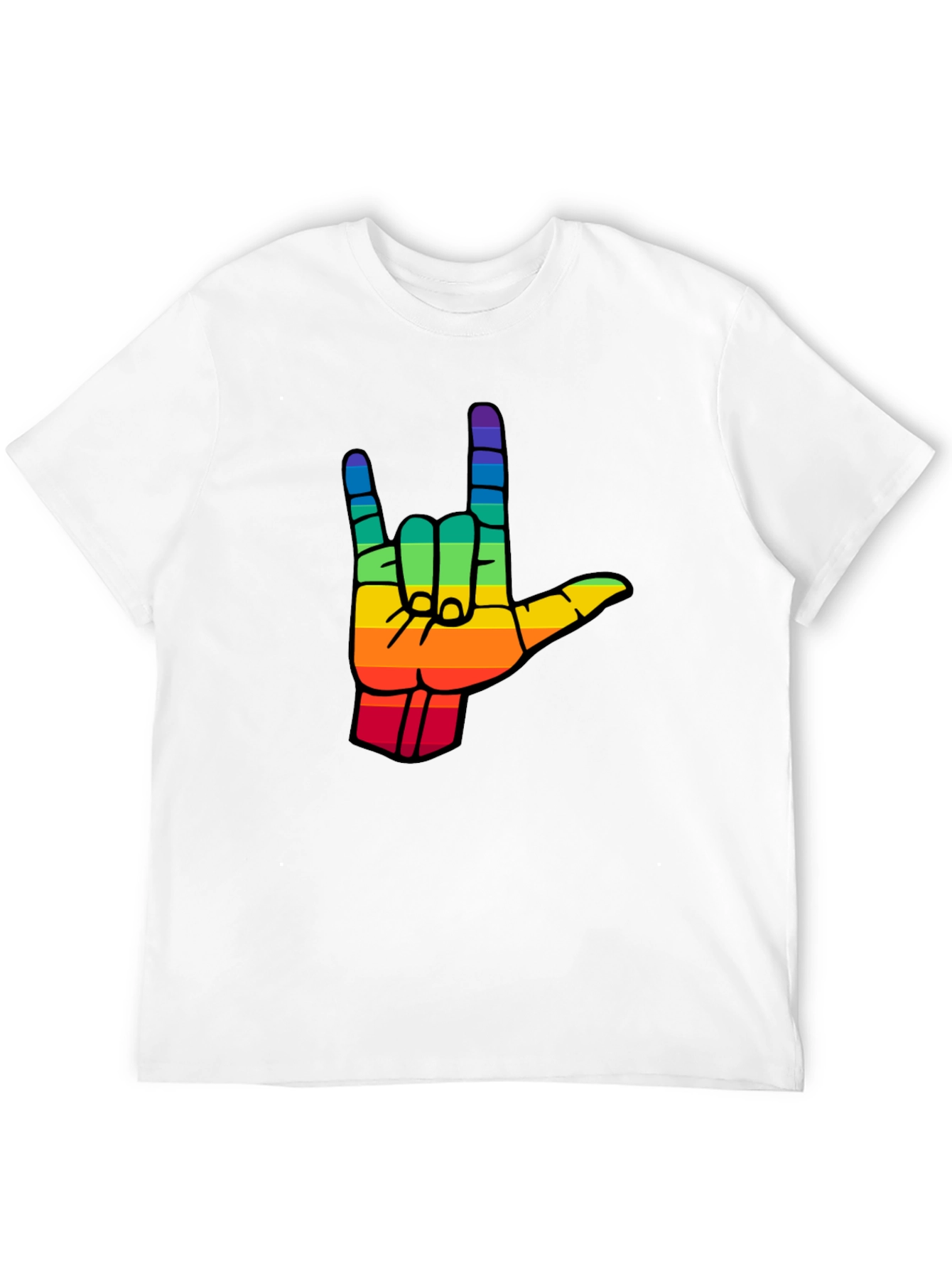 Rainbow I Love You Hand Sign Black T-Shirt