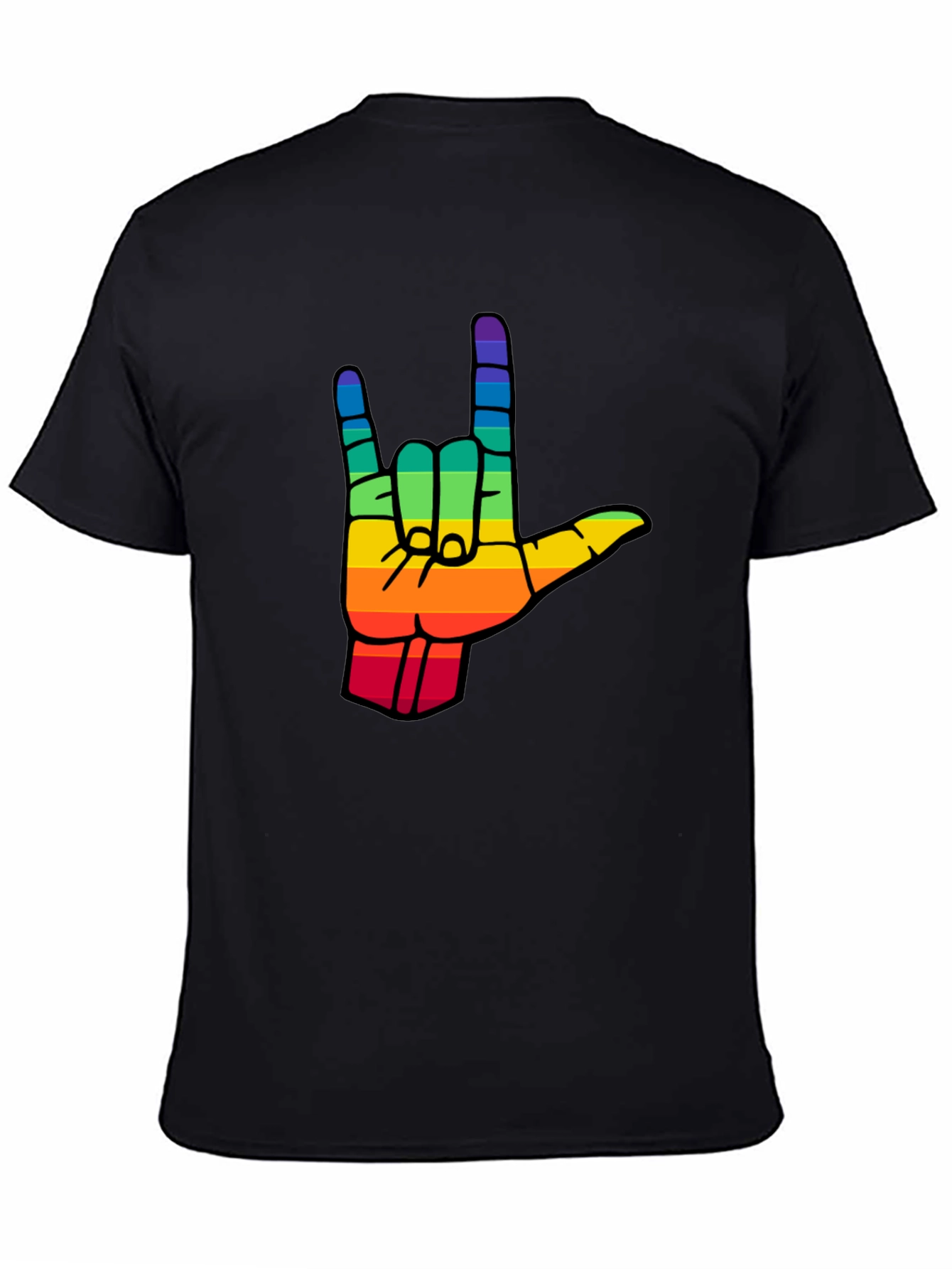 Rainbow I Love You Hand Sign Black T-Shirt