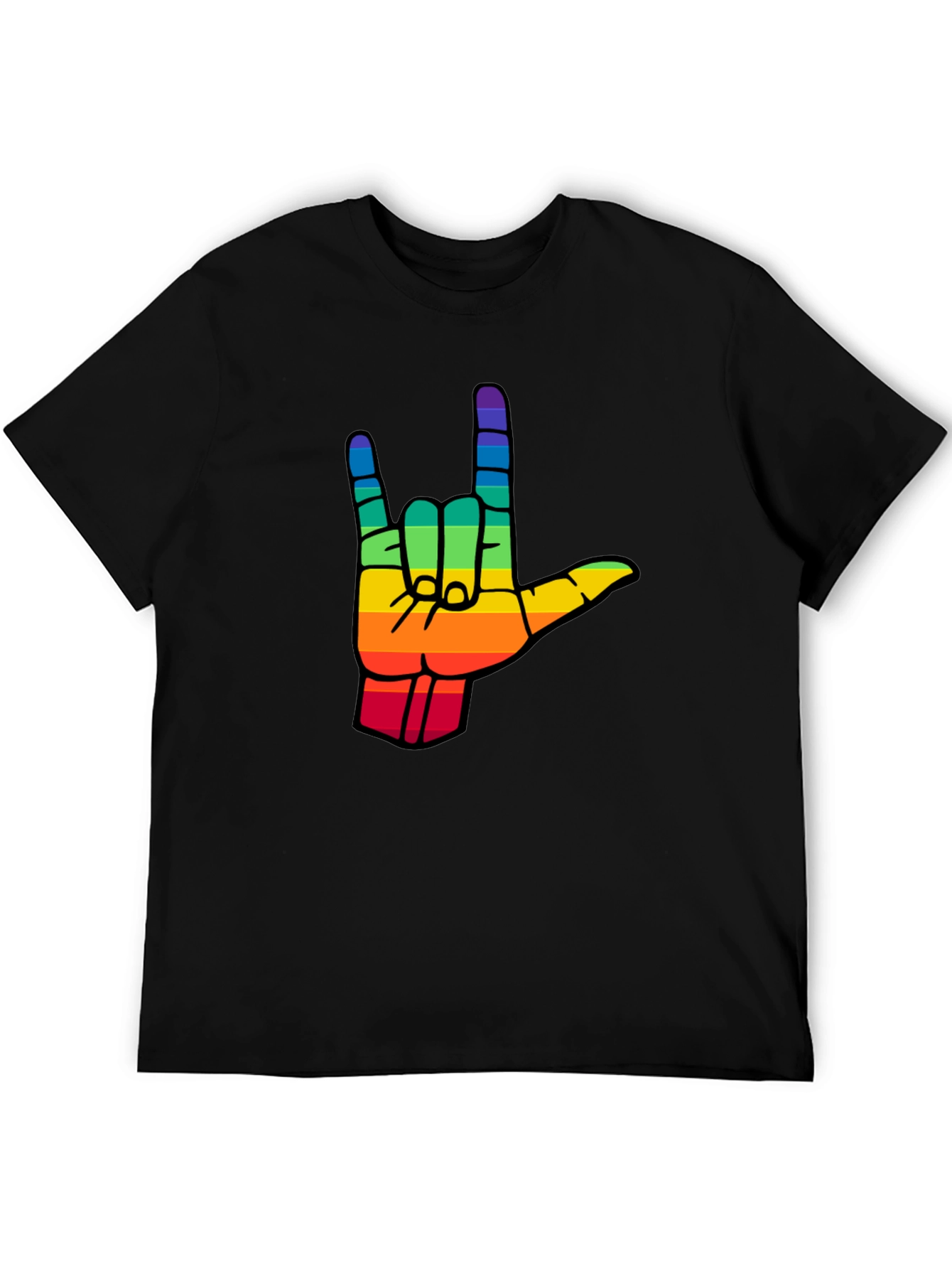 Rainbow I Love You Hand Sign Black T-Shirt