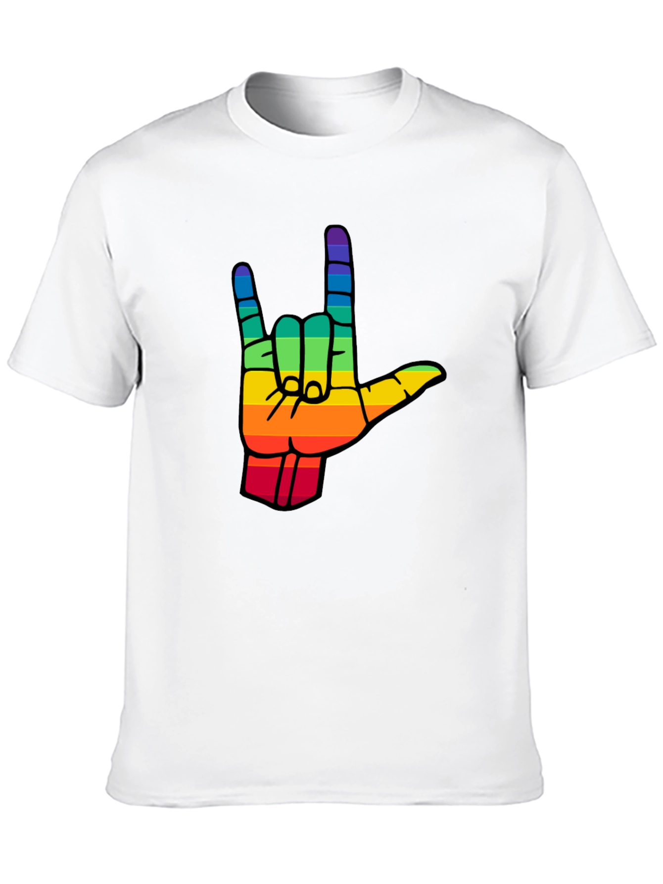Rainbow I Love You Hand Sign Black T-Shirt
