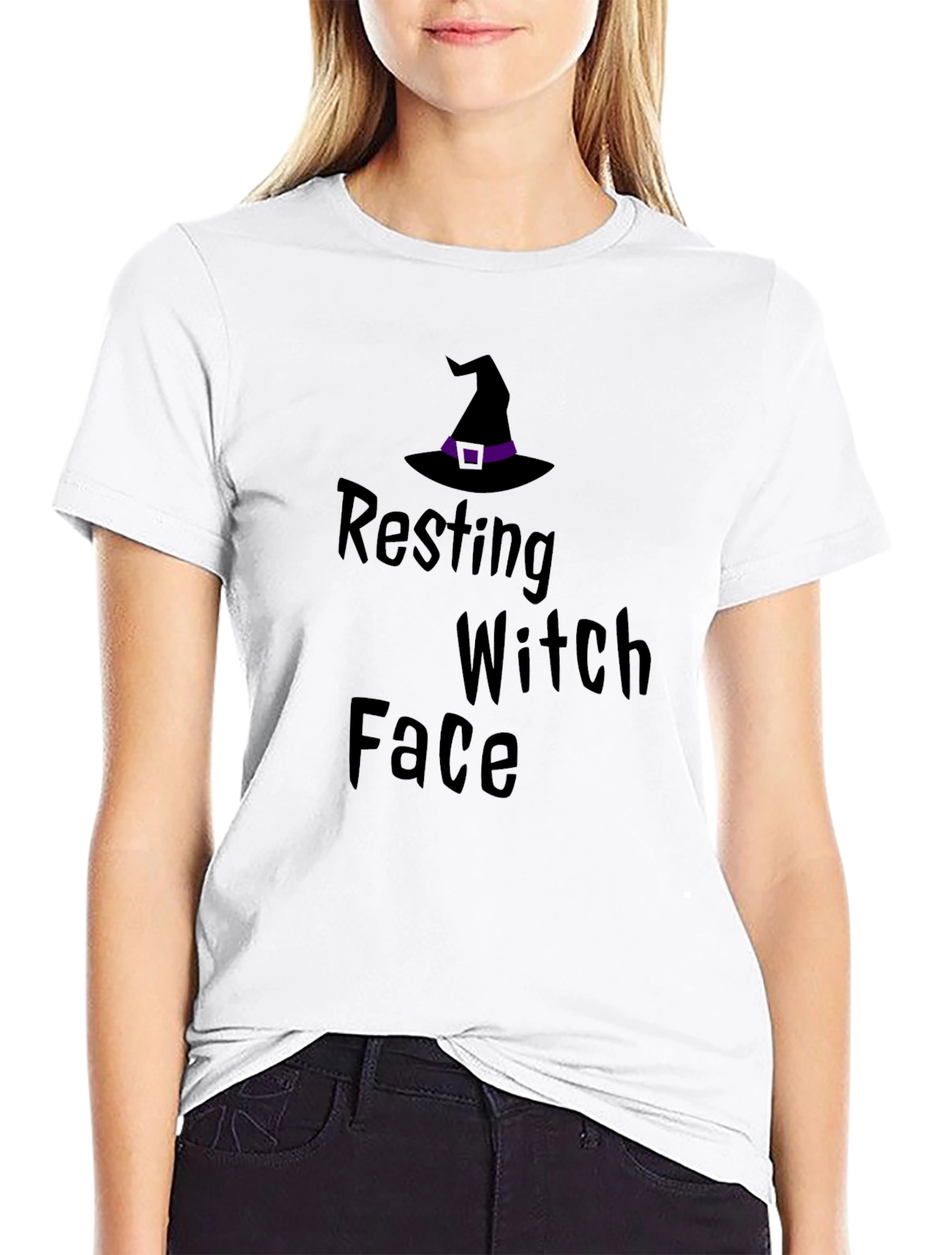 Resting Witch Face Black T-Shirt - Halloween Apparel