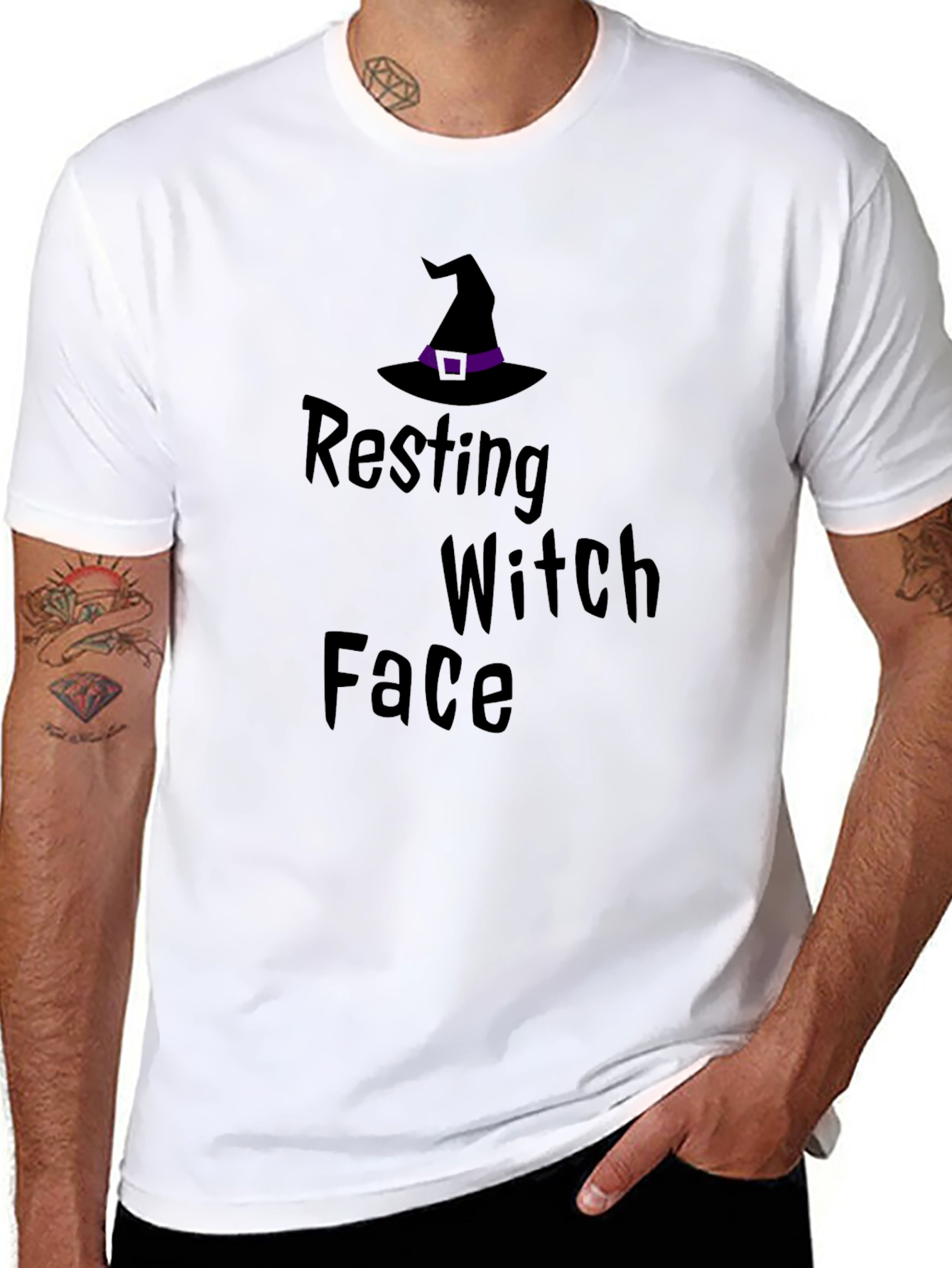 Resting Witch Face Black T-Shirt - Halloween Apparel