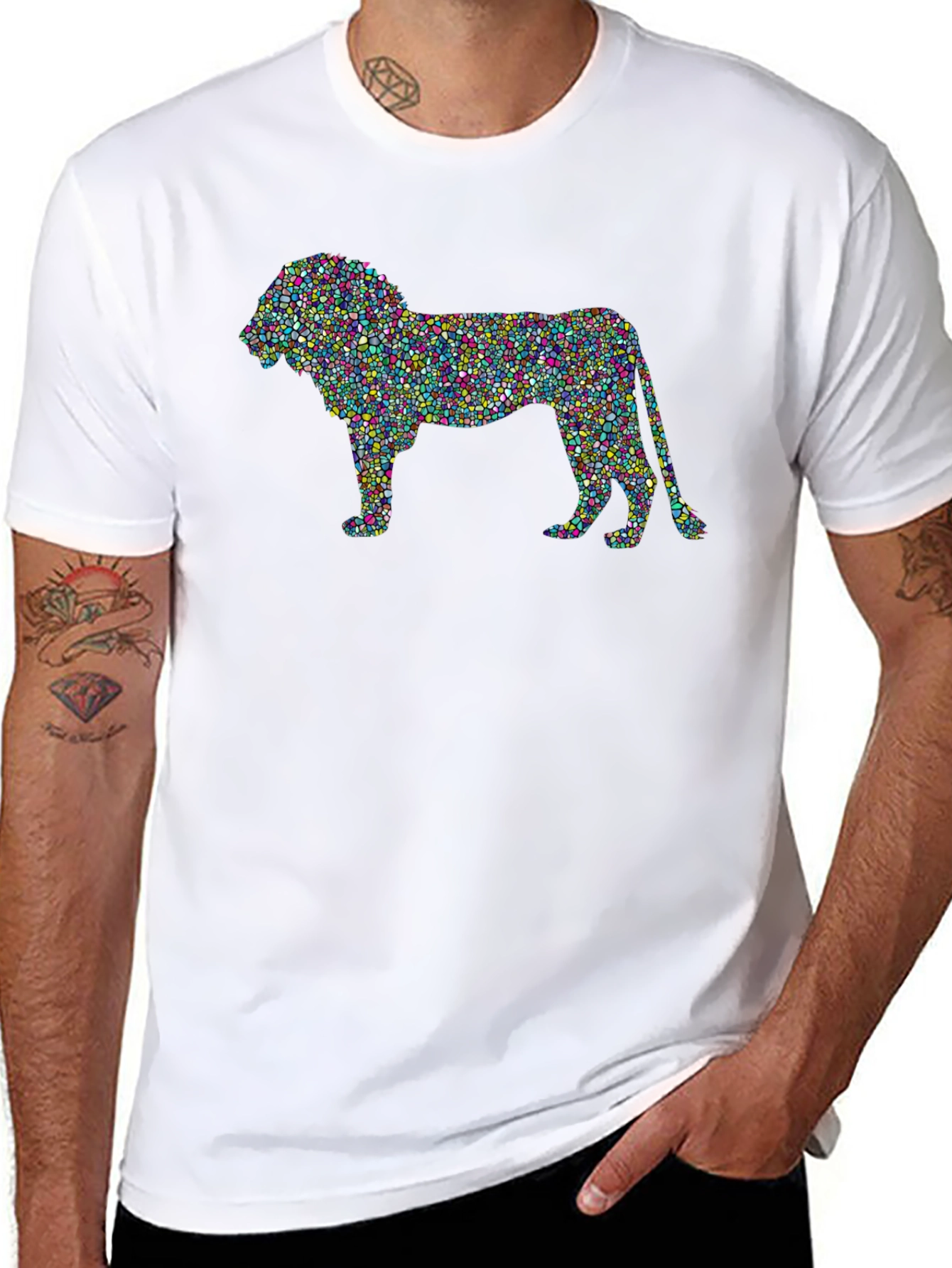 Abstract Lion Graphic T-Shirt - Mens Black Tee