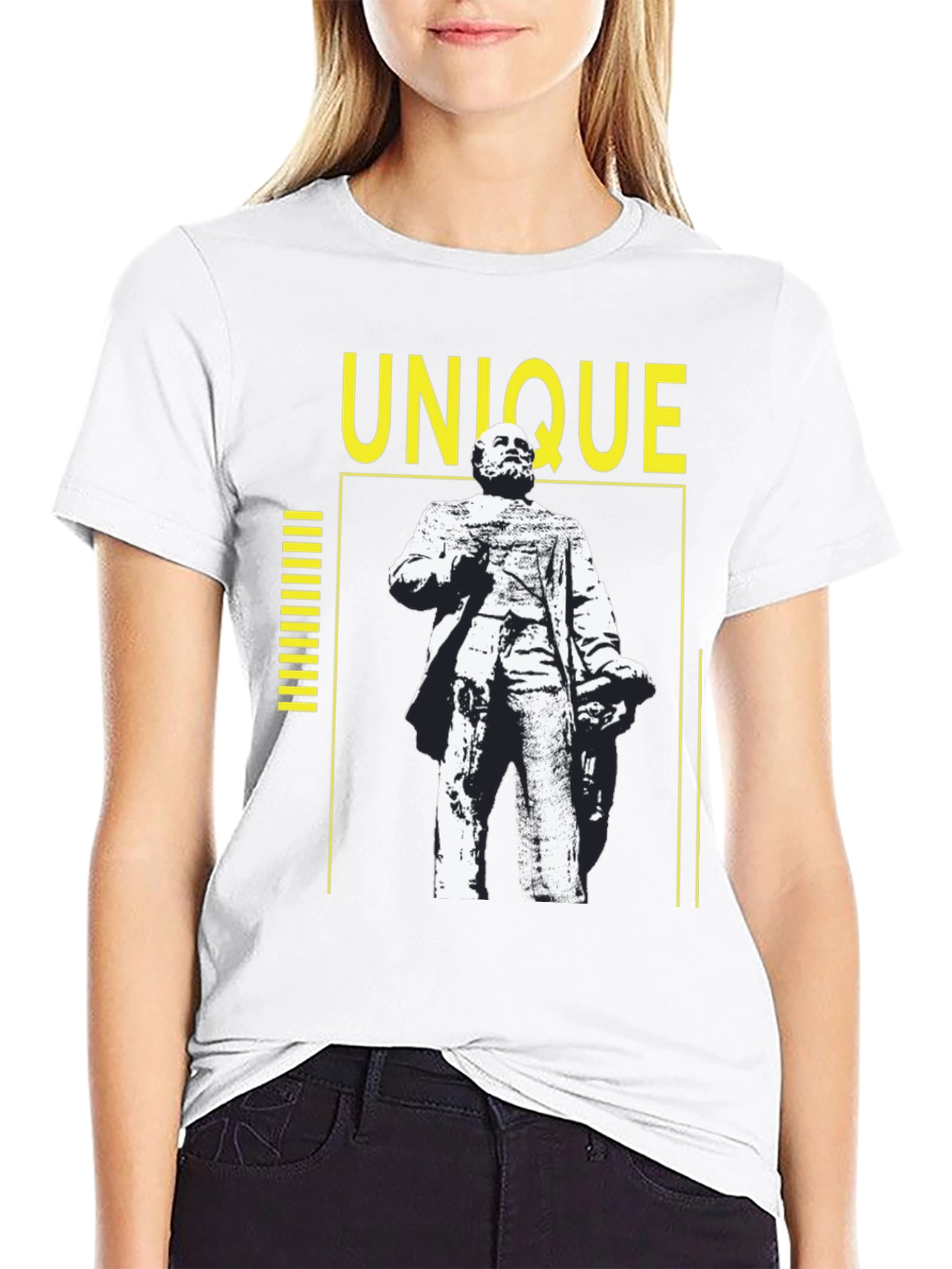 Unique Statue Graphic Tee - Black Cotton Shirt