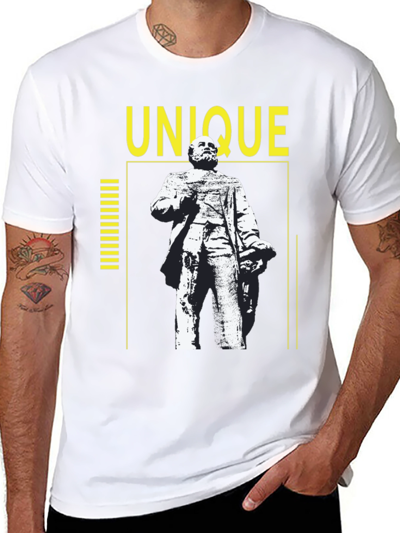 Unique Statue Graphic Tee - Black Cotton Shirt