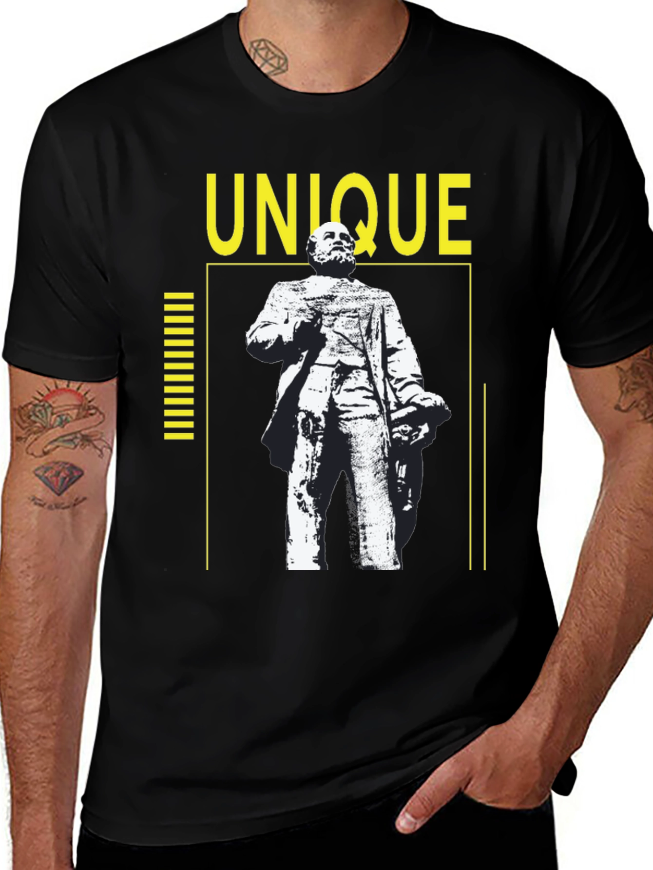 Unique Statue Graphic Tee - Black Cotton Shirt