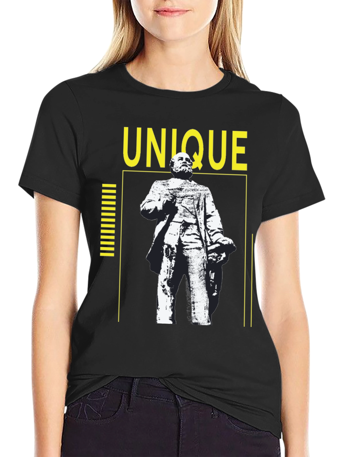 Unique Statue Graphic Tee - Black Cotton Shirt