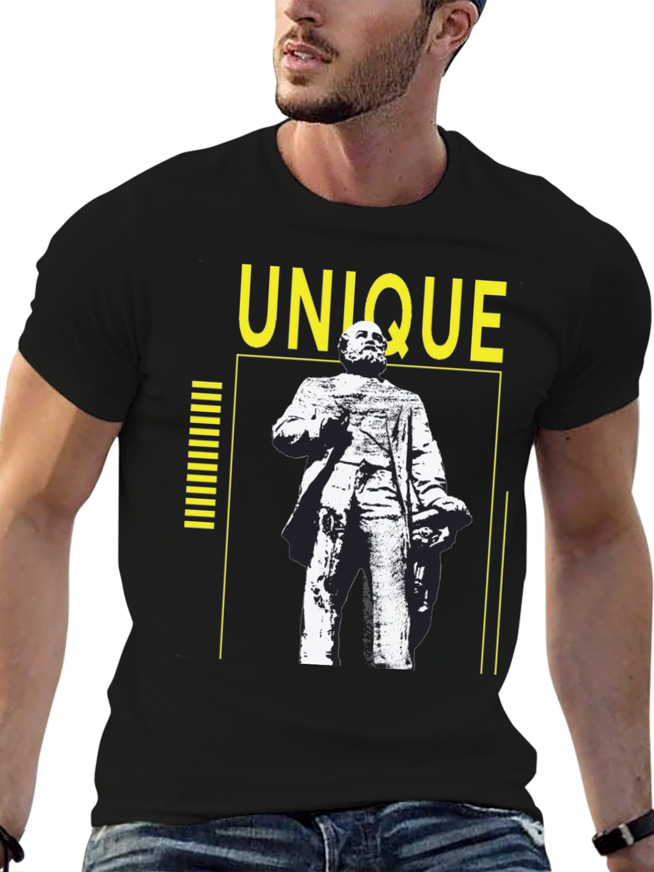 Unique Statue Graphic Tee - Black Cotton Shirt