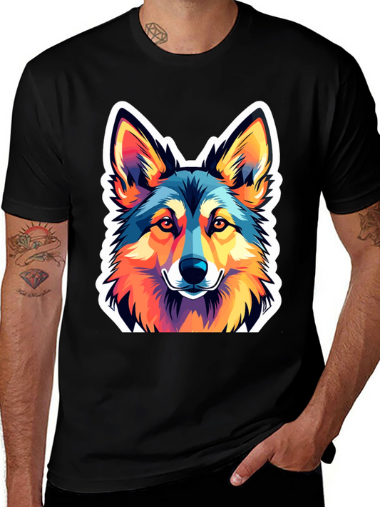 Vibrant Wolf Graphic Tee - Stylish Mens Black T-Shirt