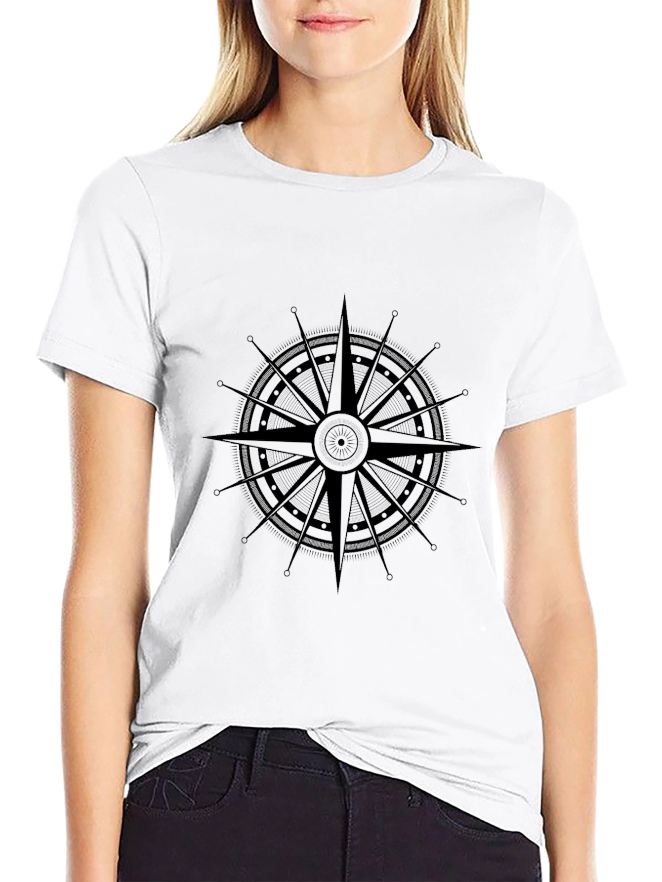 Nautical Compass Rose Graphic Black T-Shirt