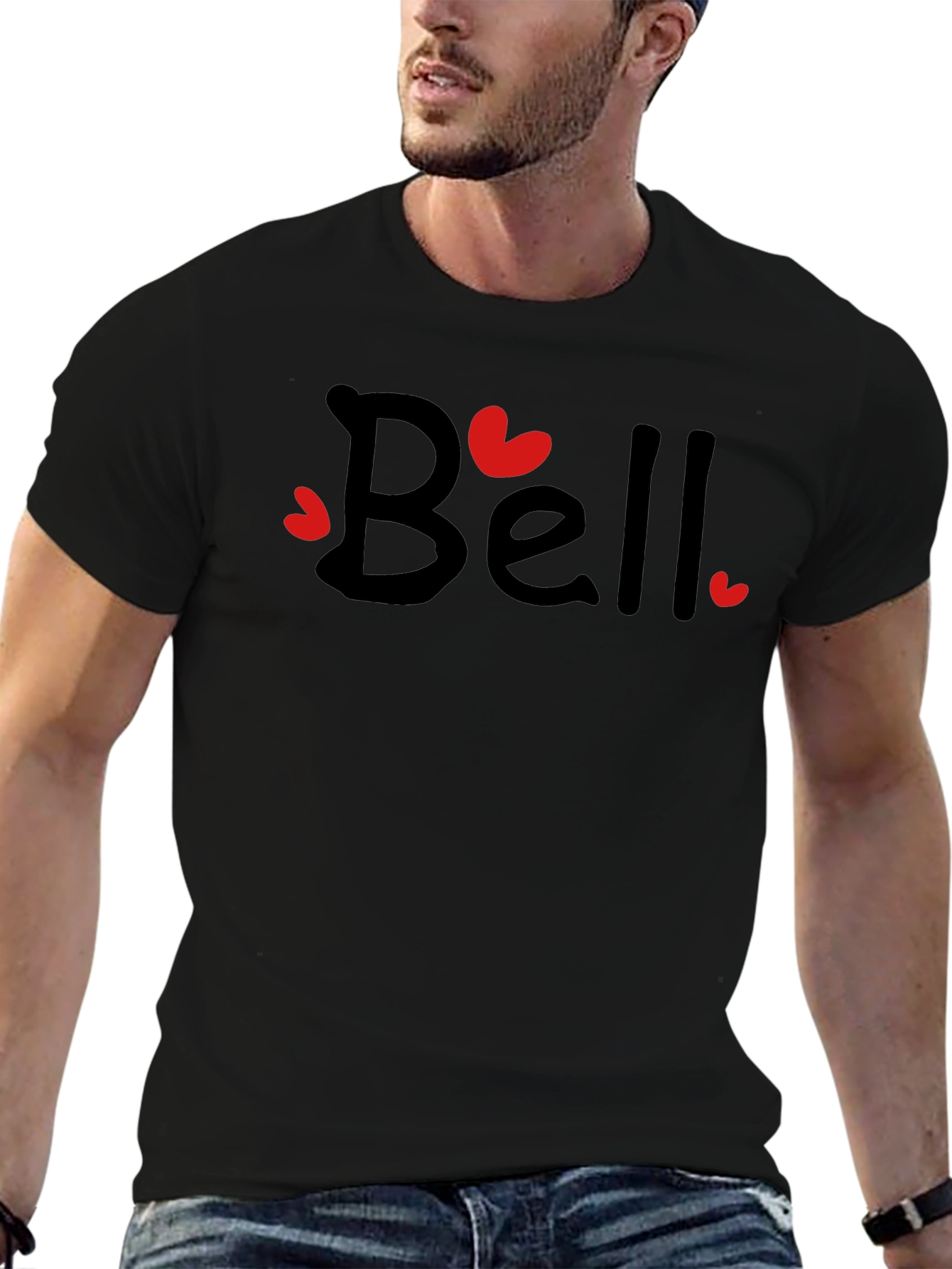 Bell Heart Valentines Day Black T-Shirt