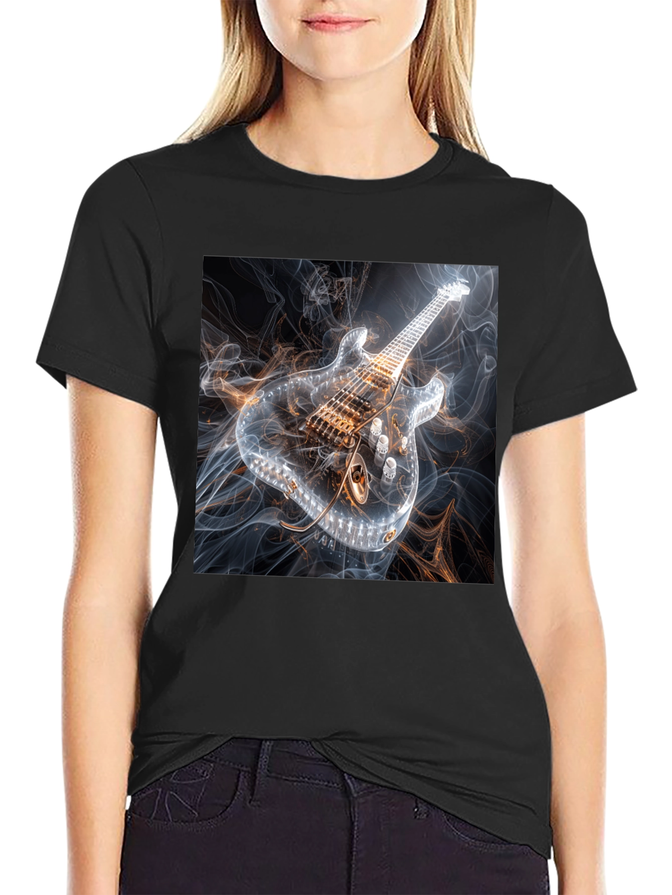 Electric Guitar Smoke Graphic Black T-Shirt