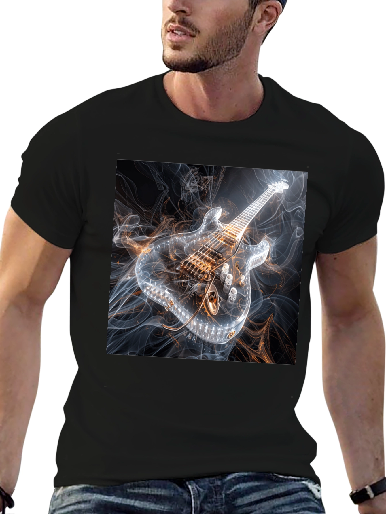 Electric Guitar Smoke Graphic Black T-Shirt
