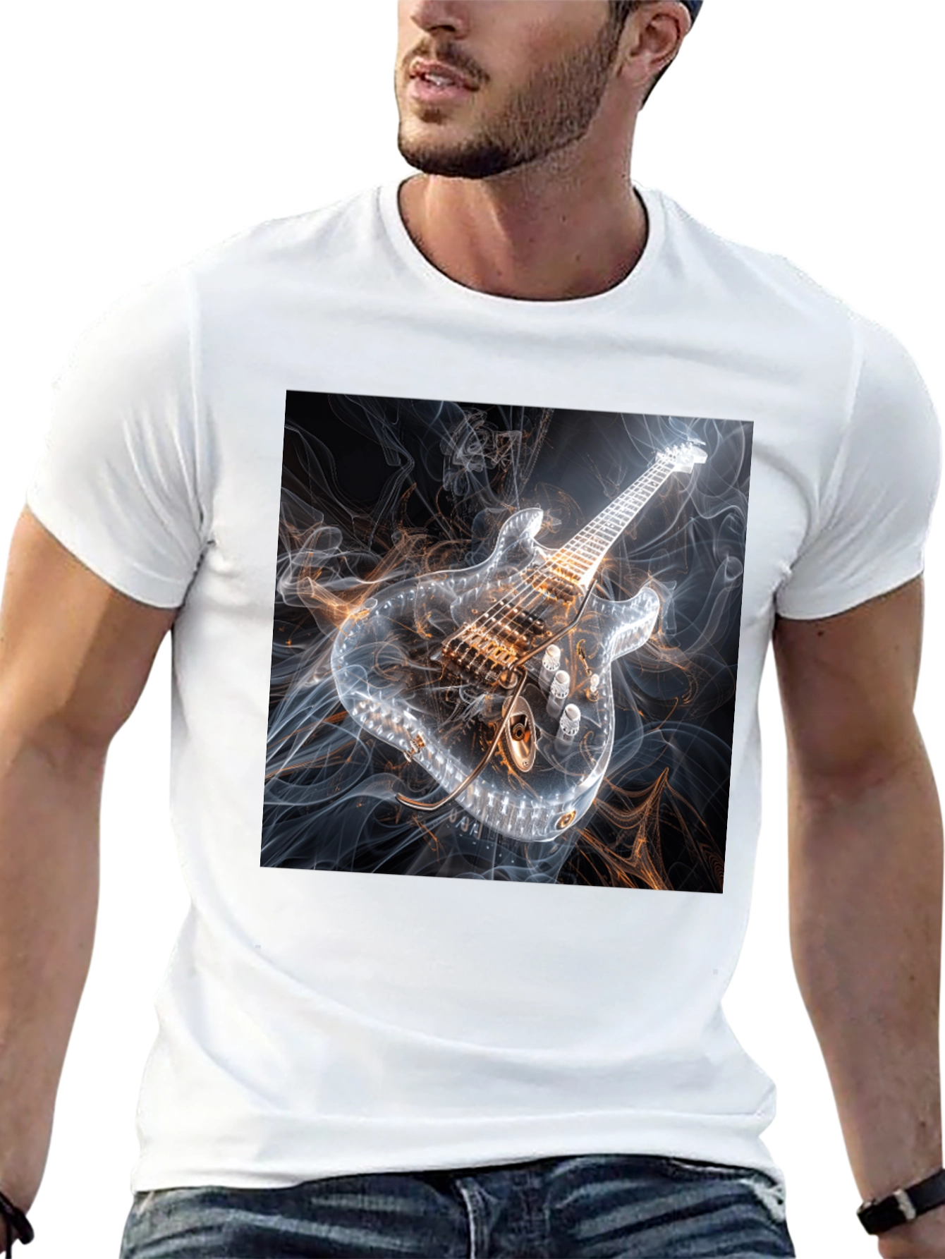 Electric Guitar Smoke Graphic Black T-Shirt