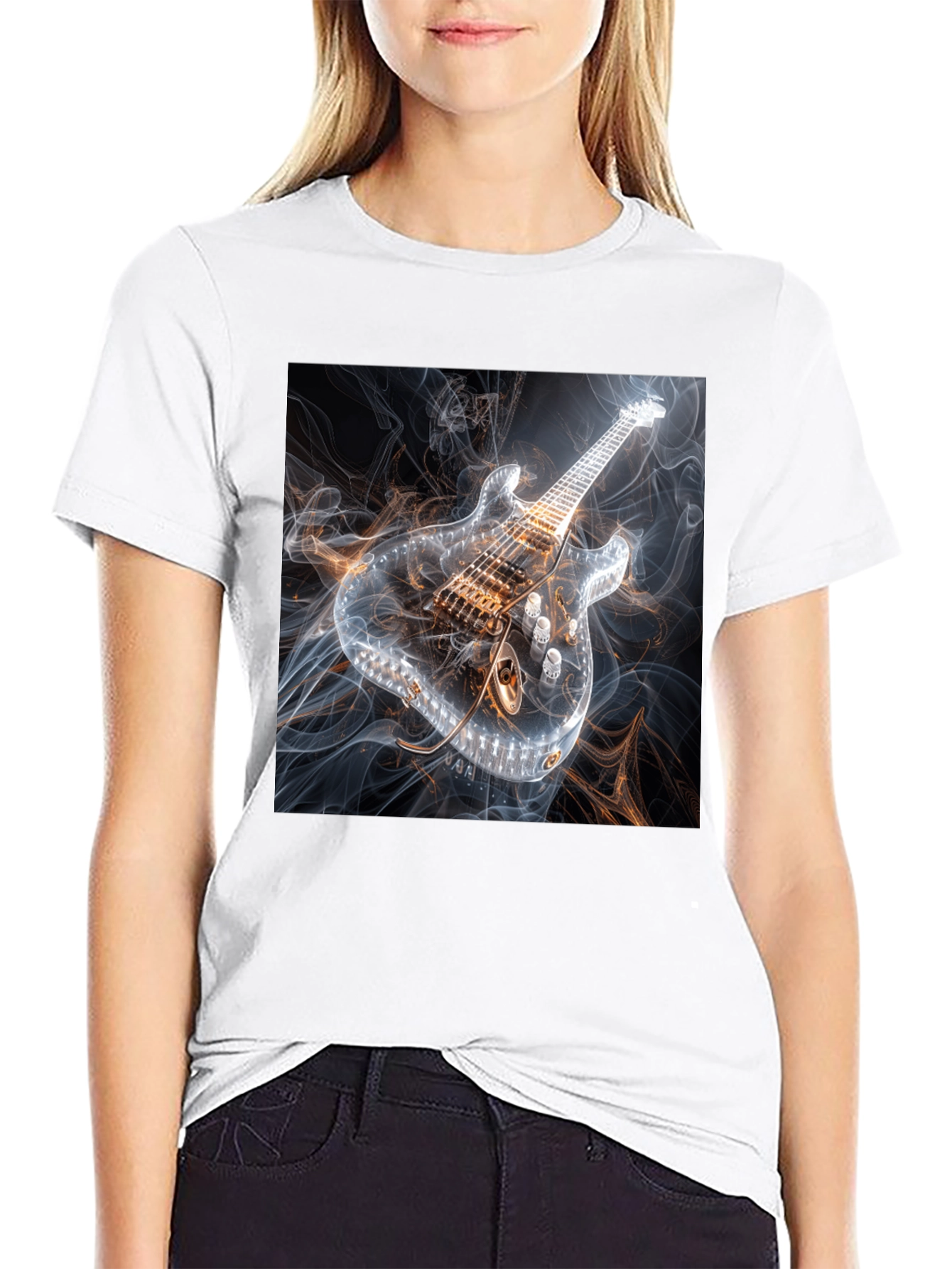 Electric Guitar Smoke Graphic Black T-Shirt