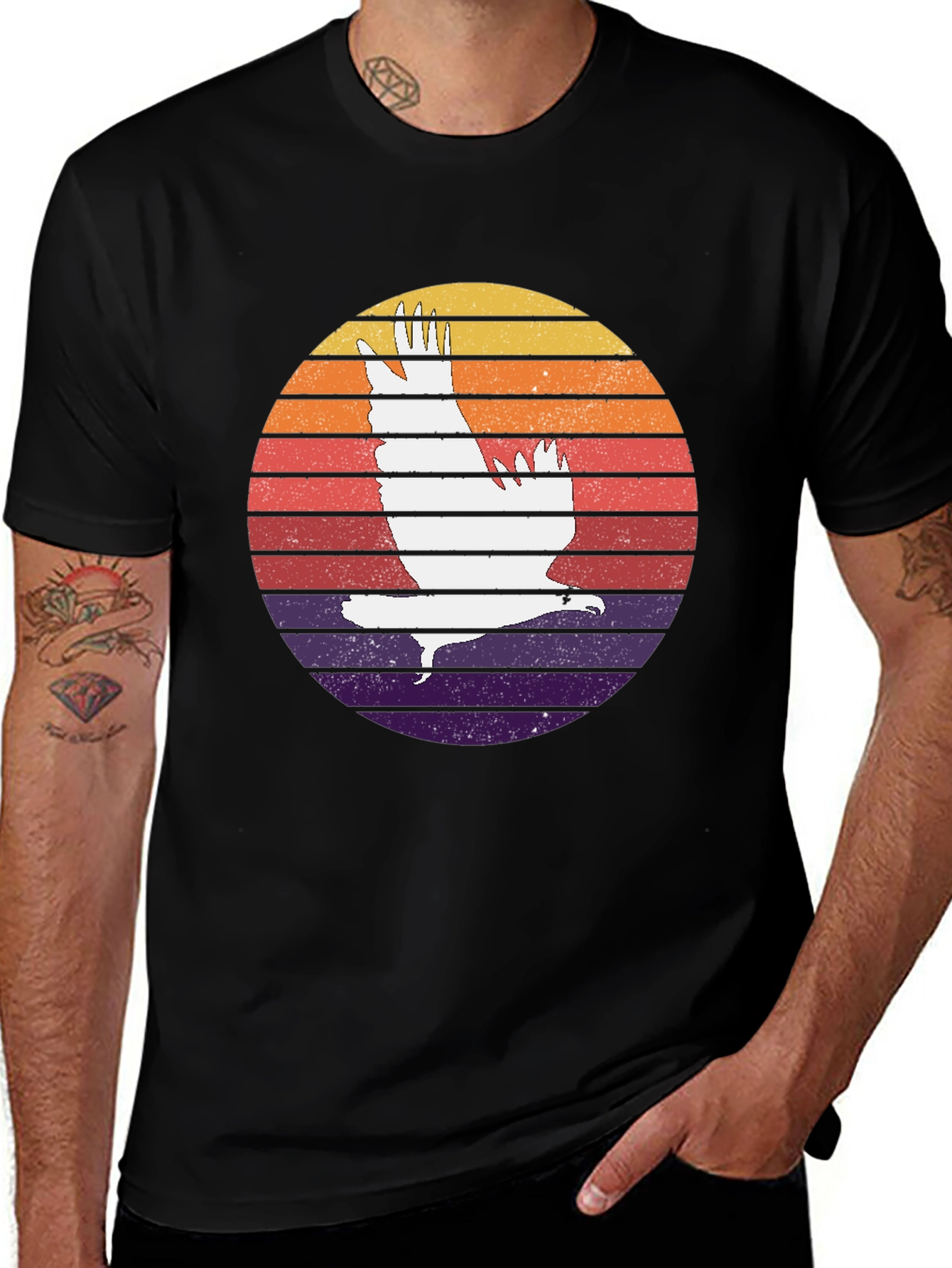 Retro Sunset Eagle Graphic Tee - Black