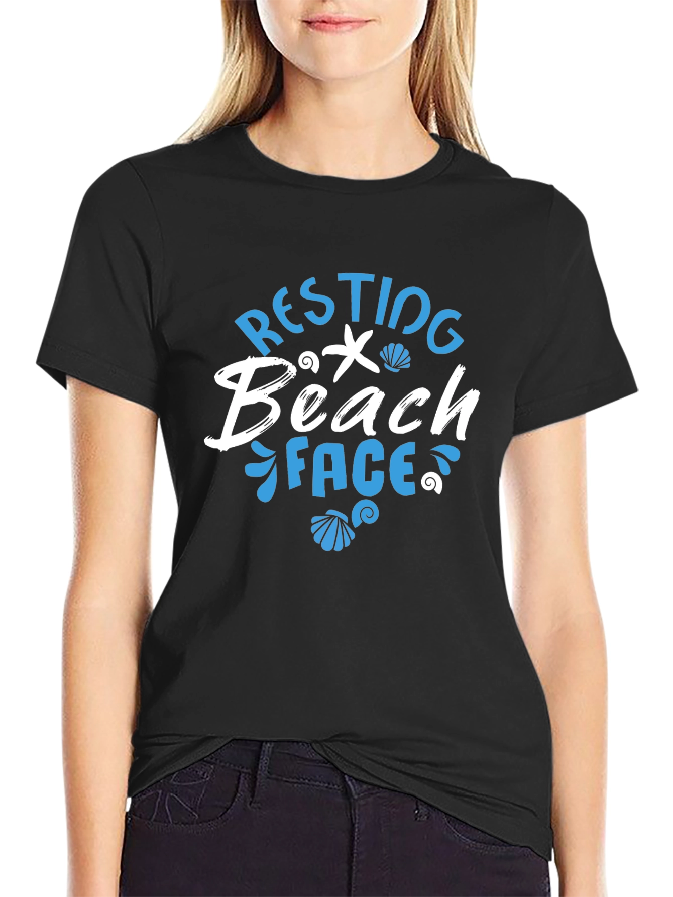 Resting Beach Face T-Shirt - Mens Black Graphic Tee