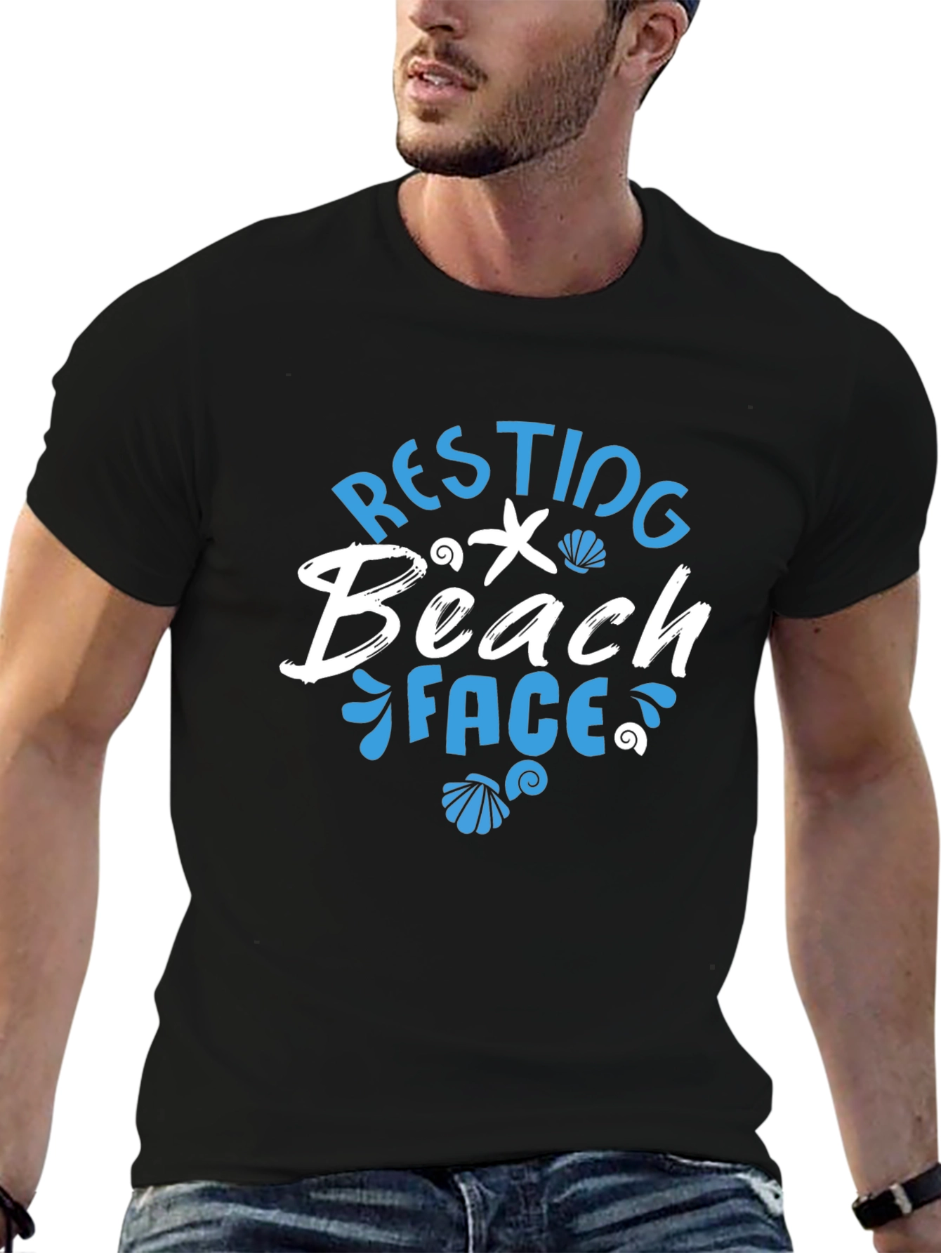 Resting Beach Face T-Shirt - Mens Black Graphic Tee