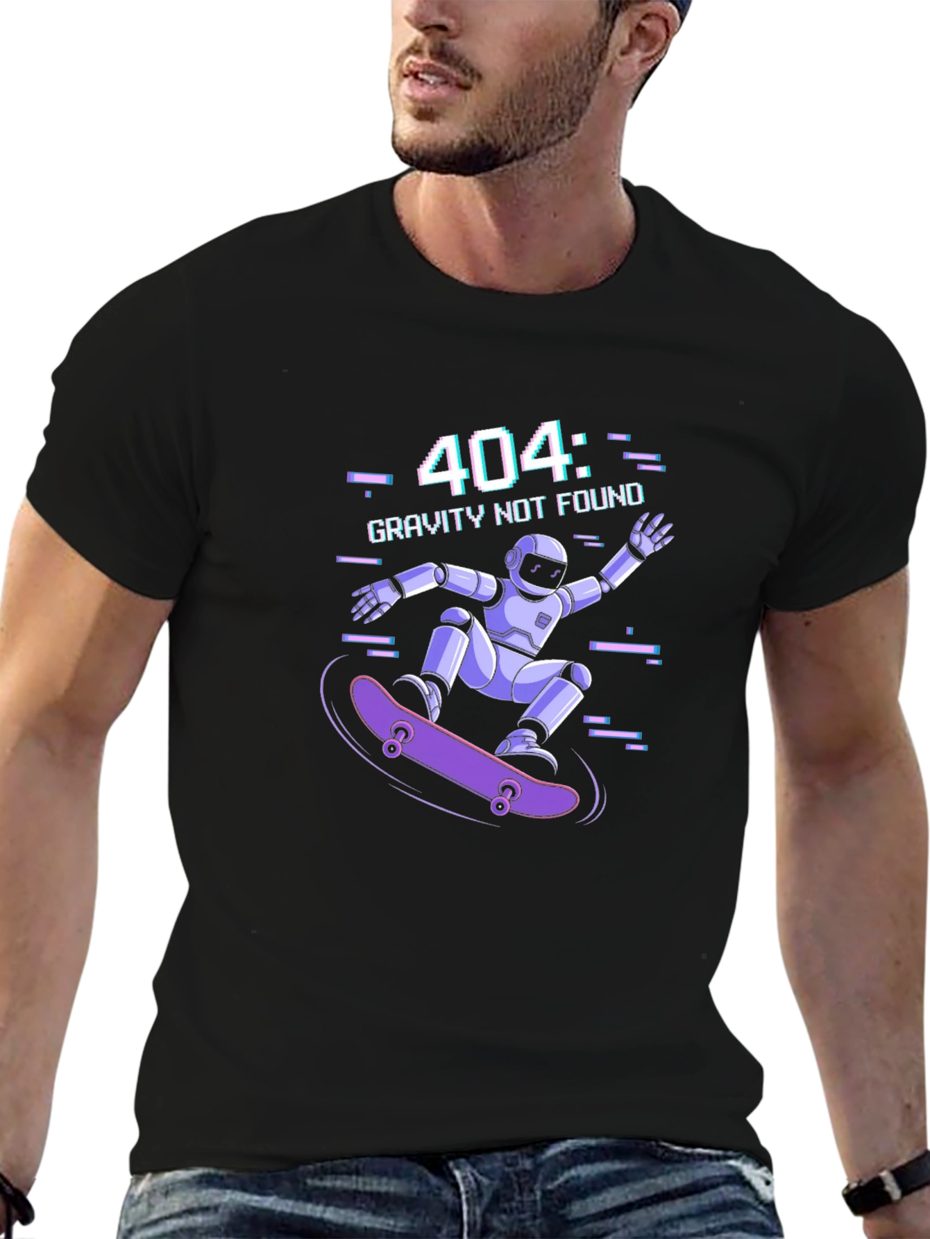 Gravity Not Found Skater Robot Graphic T-Shirt