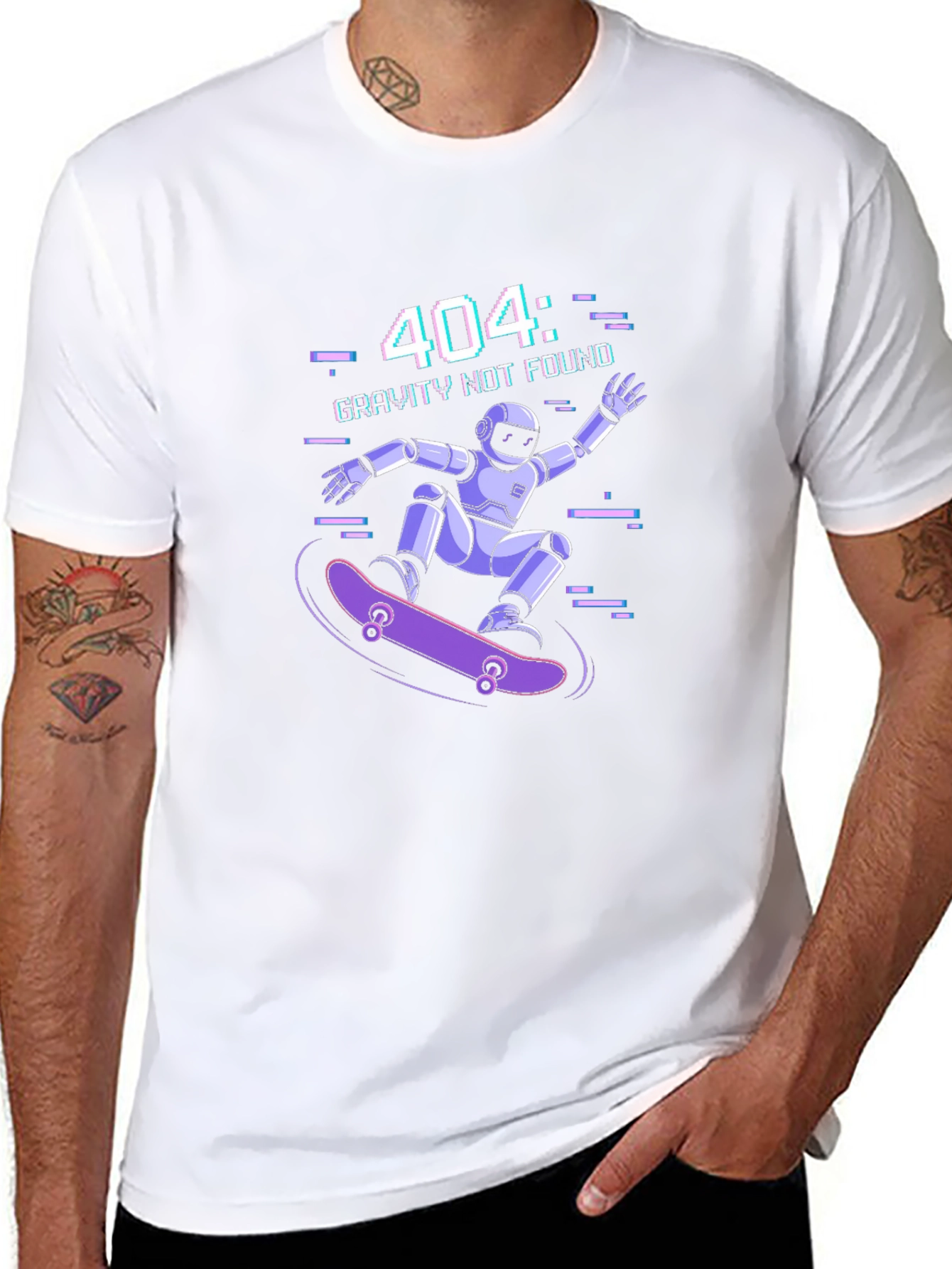 Gravity Not Found Skater Robot Graphic T-Shirt