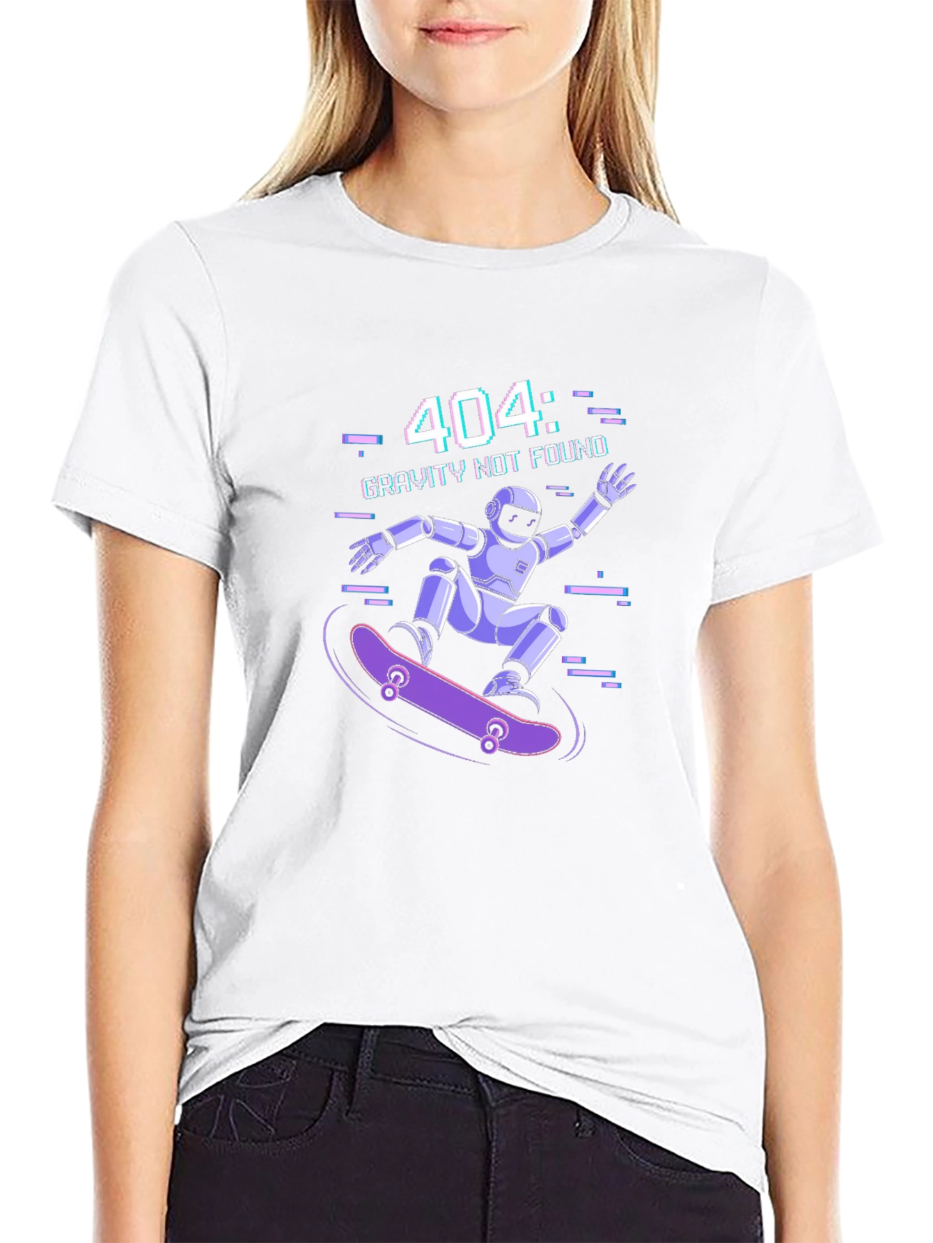 Gravity Not Found Skater Robot Graphic T-Shirt