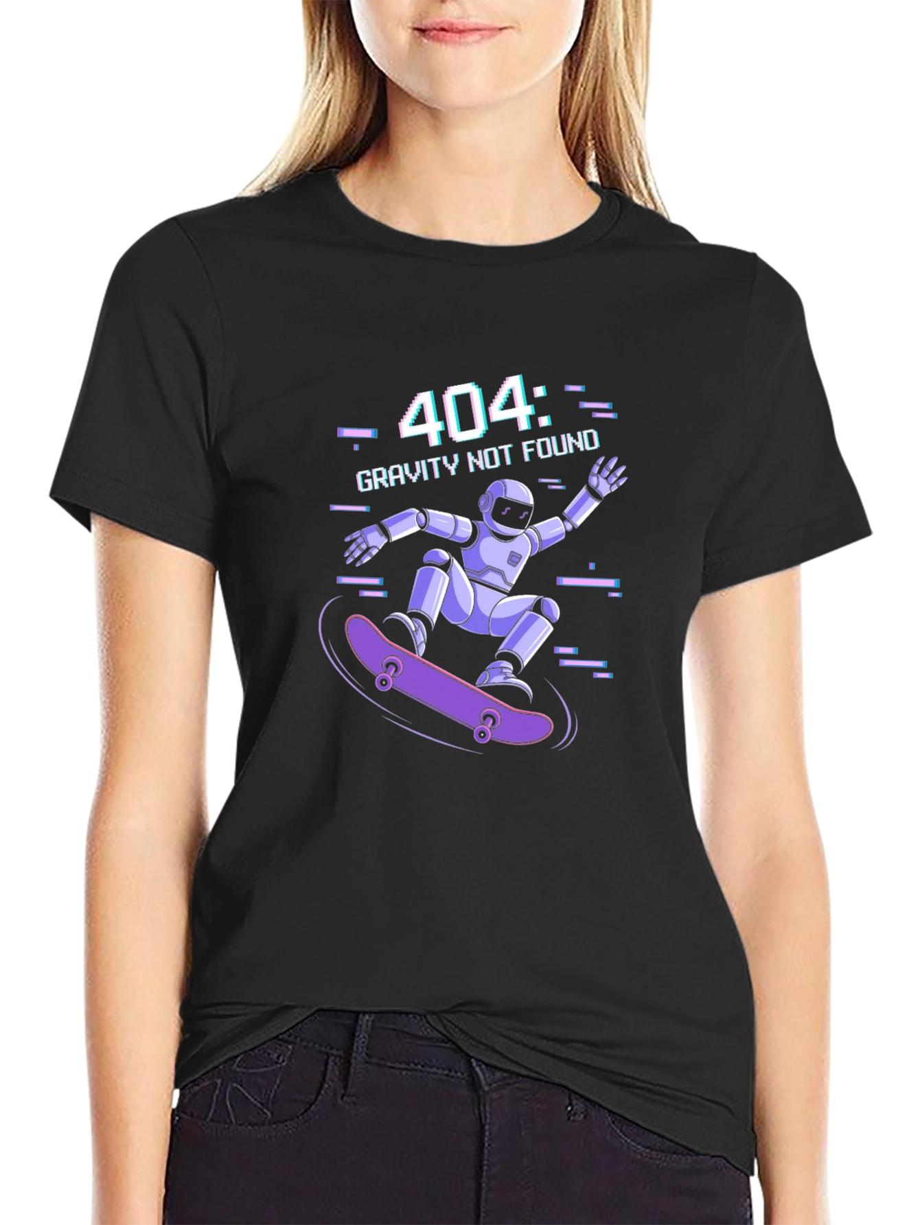 Gravity Not Found Skater Robot Graphic T-Shirt