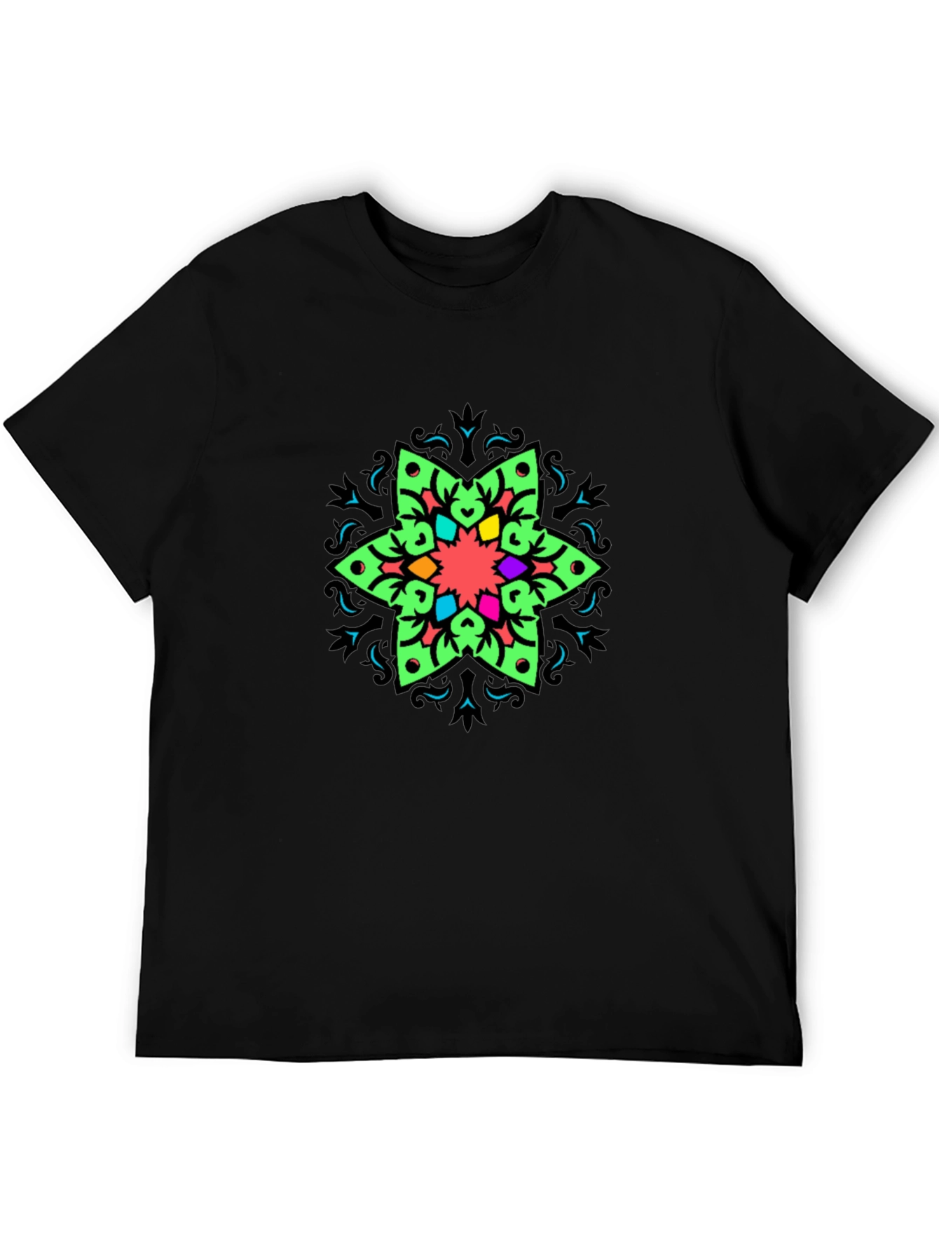 Vibrant Mandala Graphic Print Black T-Shirt