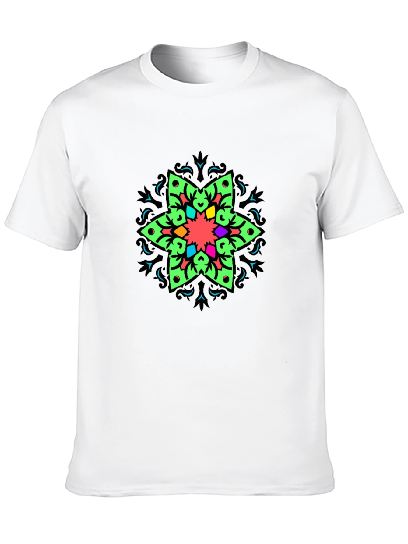 Vibrant Mandala Graphic Print Black T-Shirt