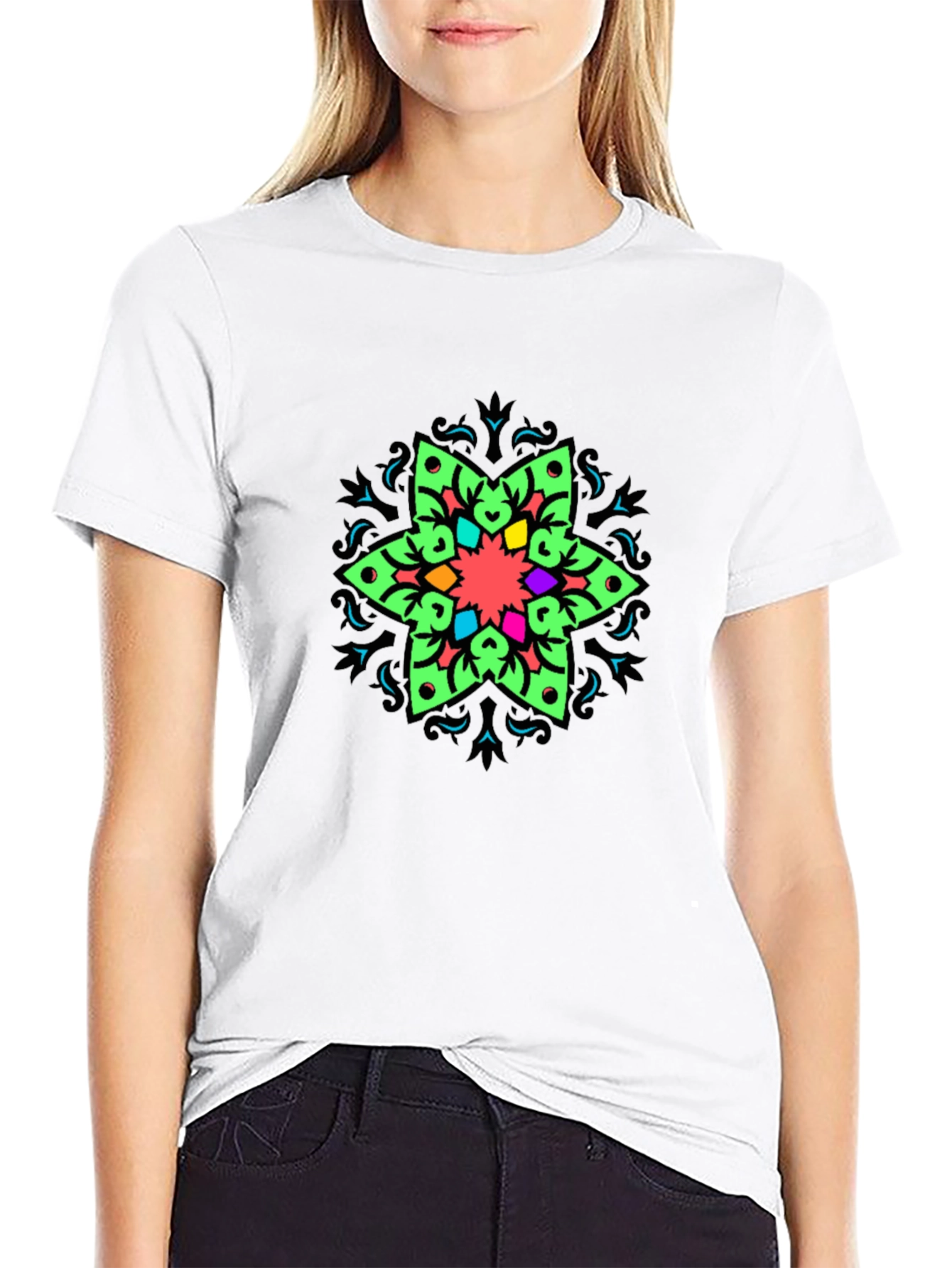 Vibrant Mandala Graphic Print Black T-Shirt