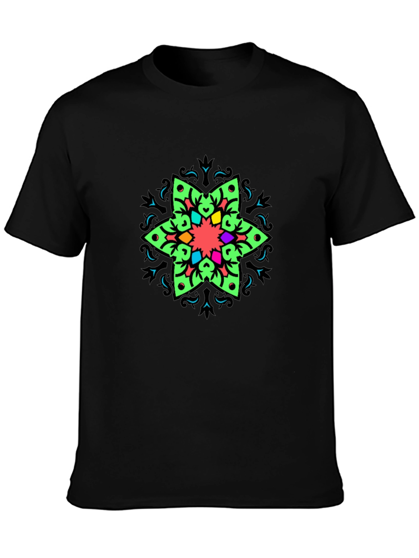 Vibrant Mandala Graphic Print Black T-Shirt