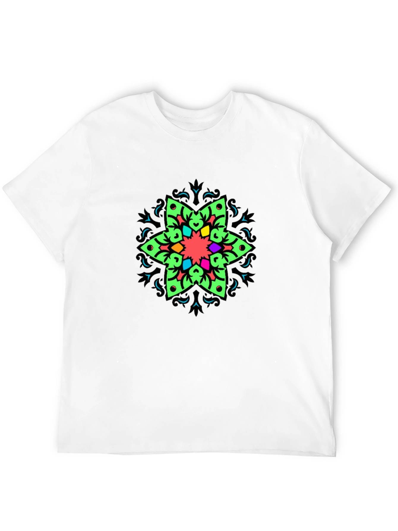 Vibrant Mandala Graphic Print Black T-Shirt