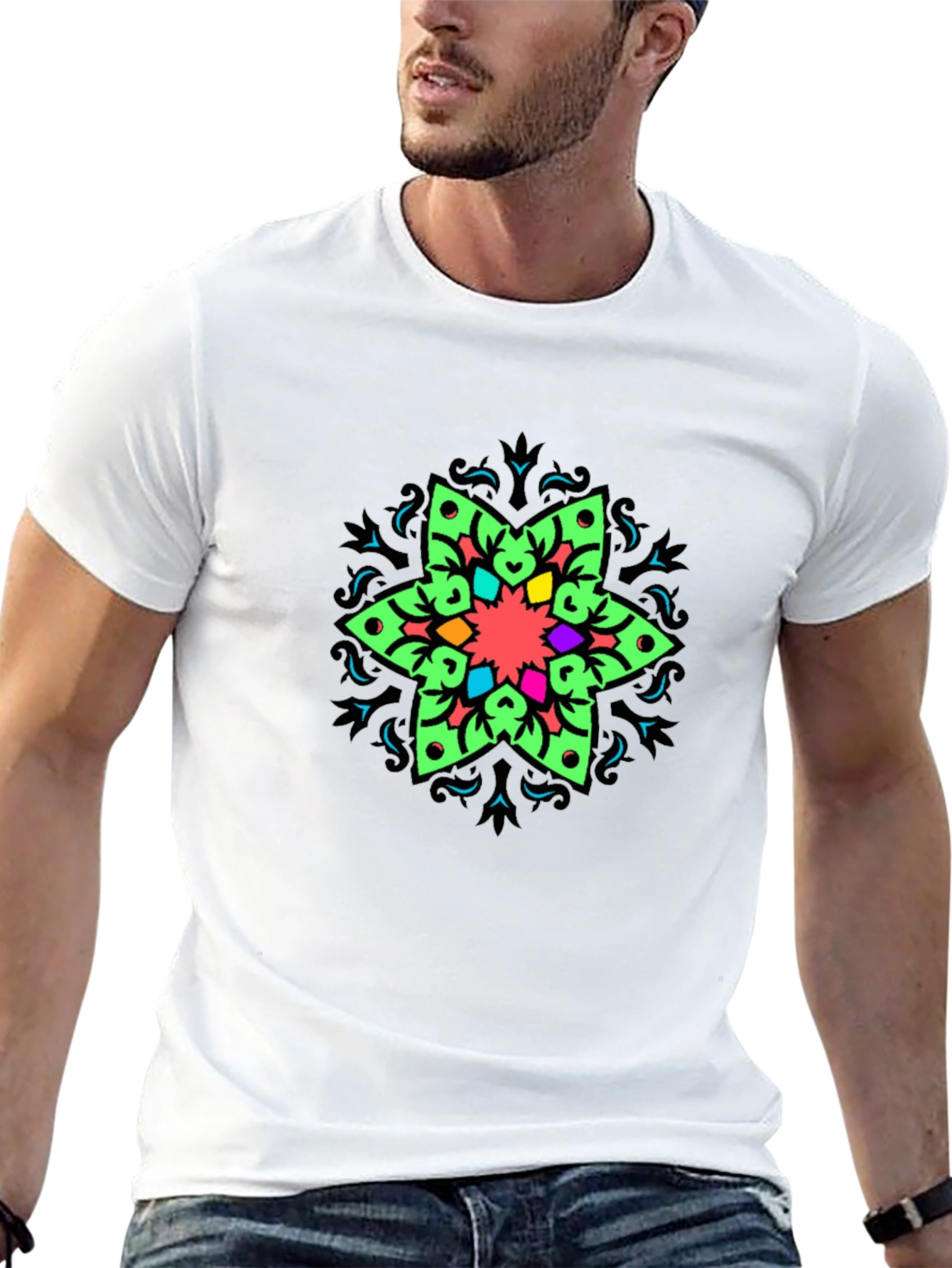 Vibrant Mandala Graphic Print Black T-Shirt