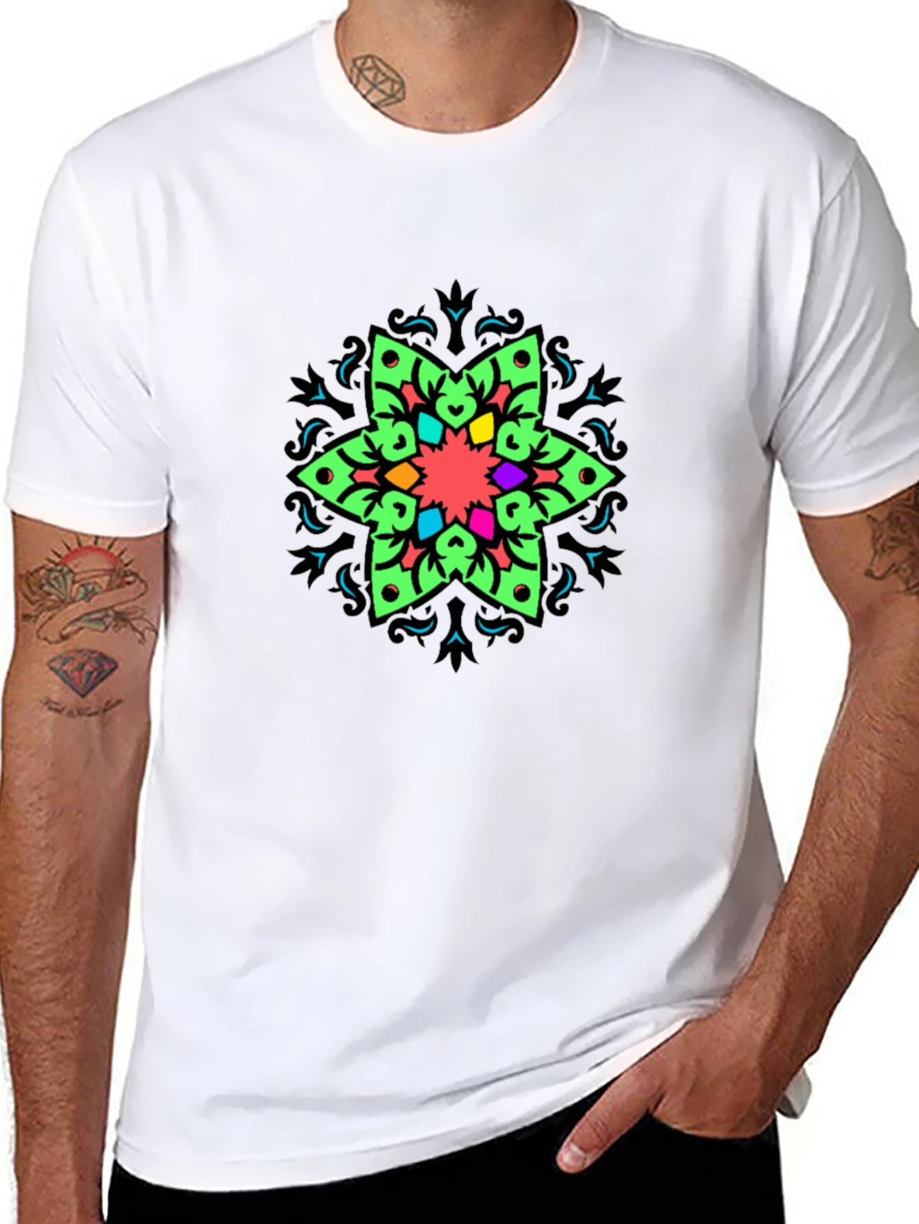 Vibrant Mandala Graphic Print Black T-Shirt