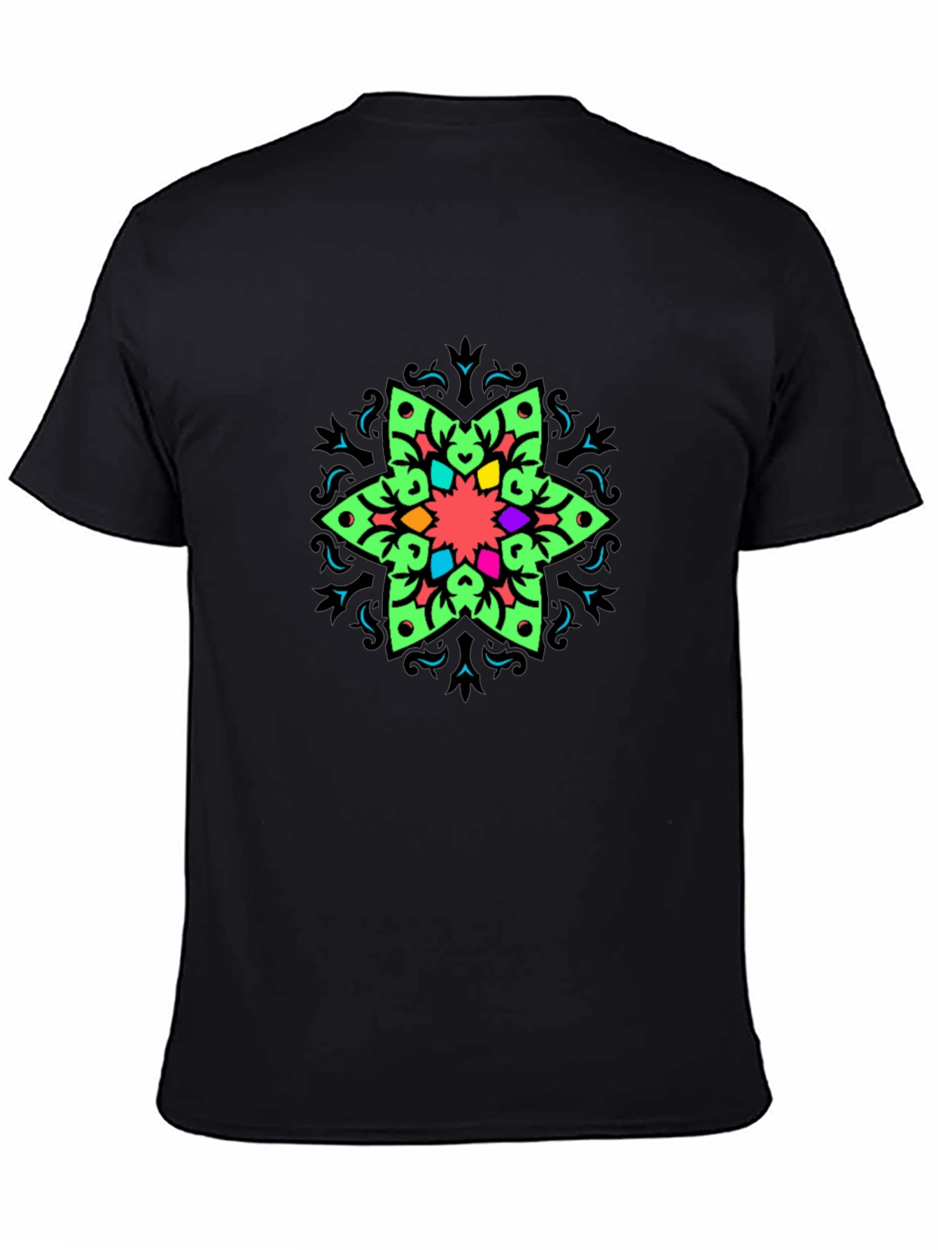Vibrant Mandala Graphic Print Black T-Shirt