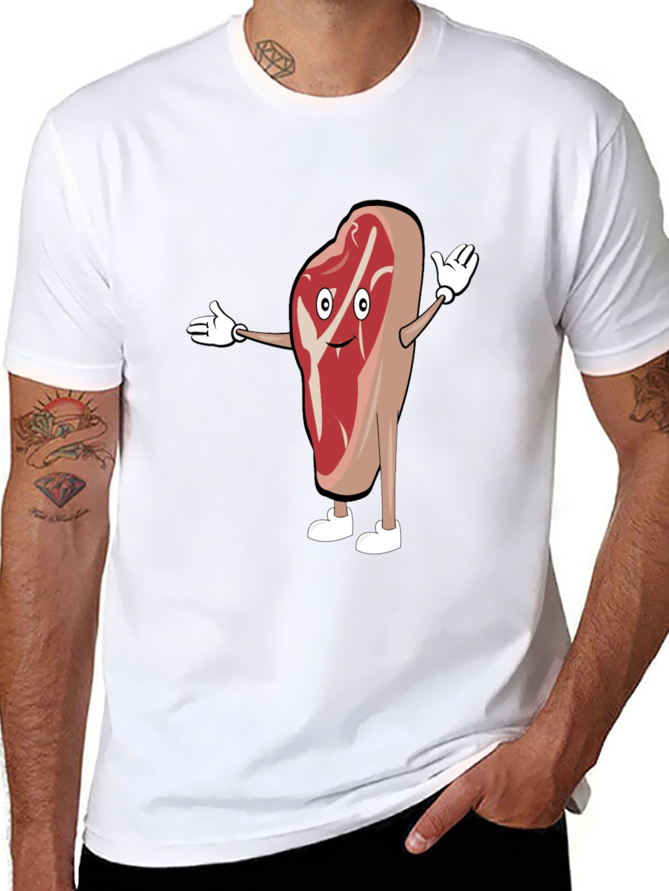 Funny Cartoon Steak T-Shirt - Black