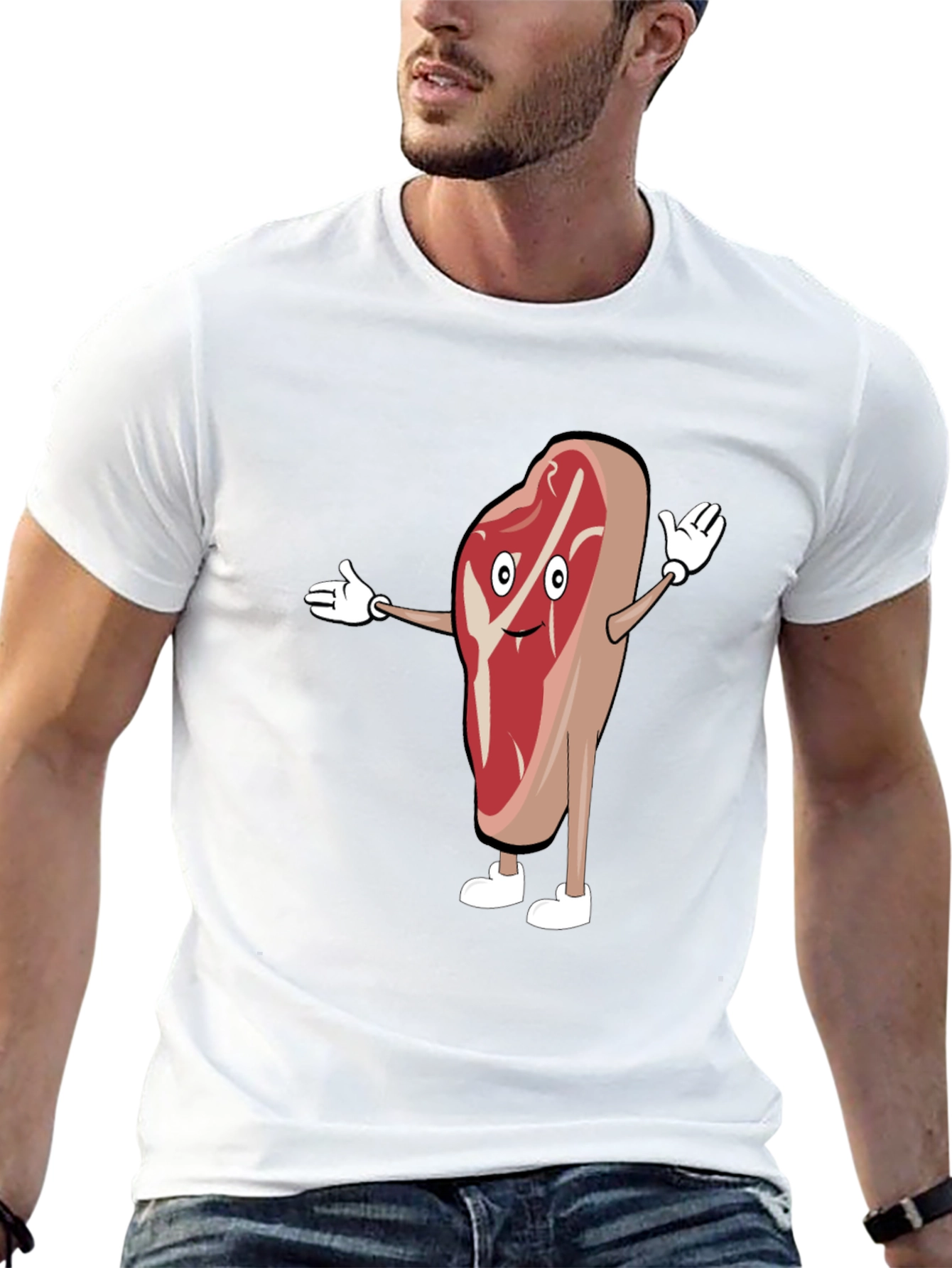 Funny Cartoon Steak T-Shirt - Black