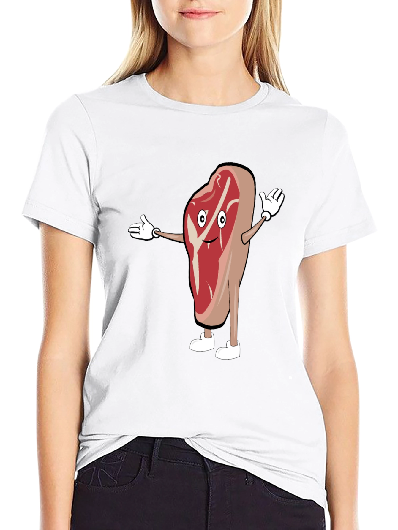 Funny Cartoon Steak T-Shirt - Black