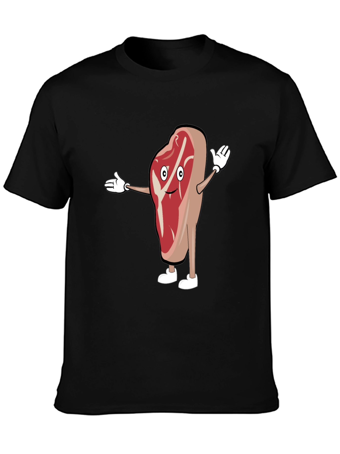 Funny Cartoon Steak T-Shirt - Black