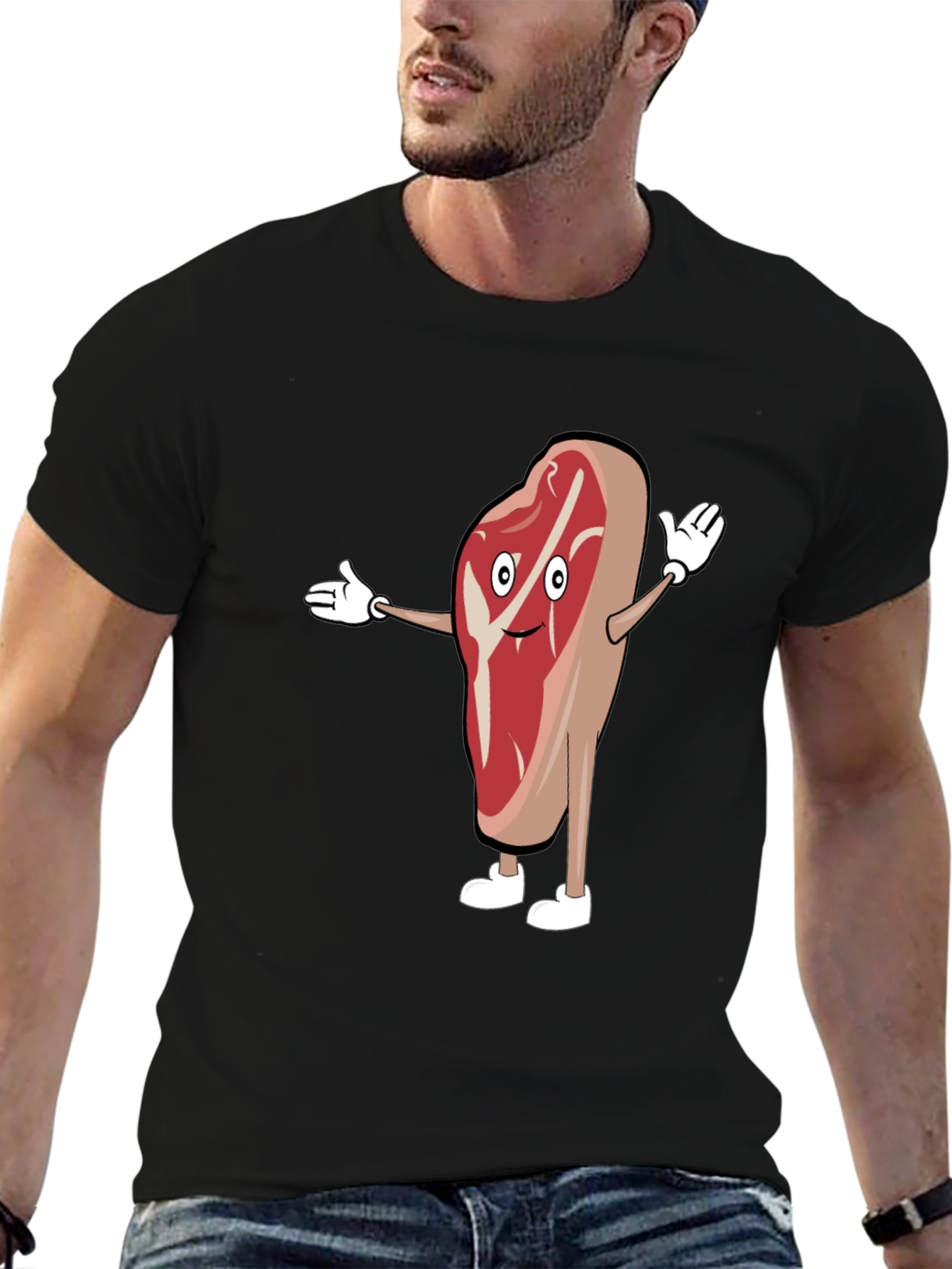 Funny Cartoon Steak T-Shirt - Black