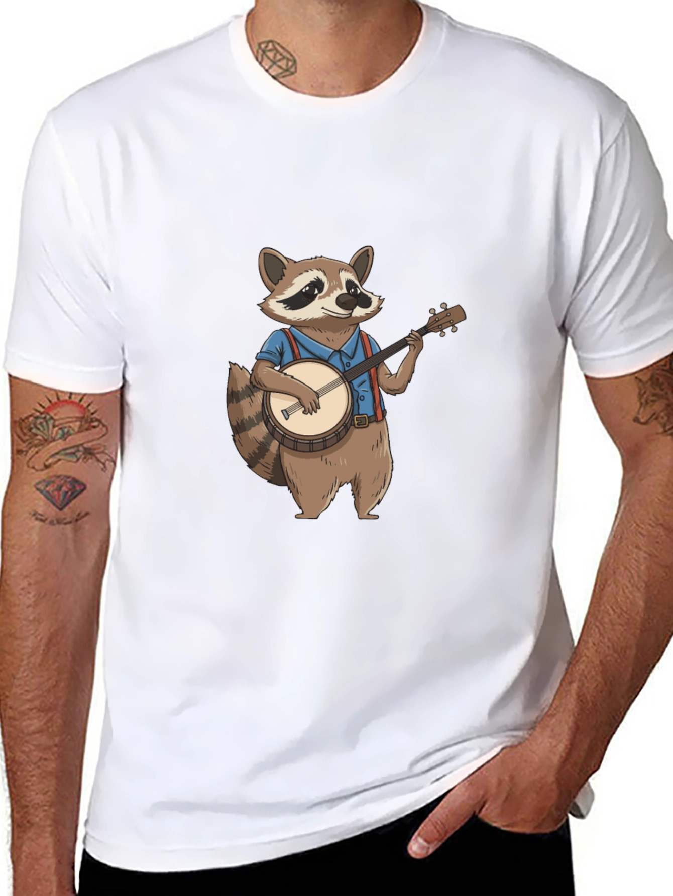 Raccoon Banjo Player Graphic Tee - Black