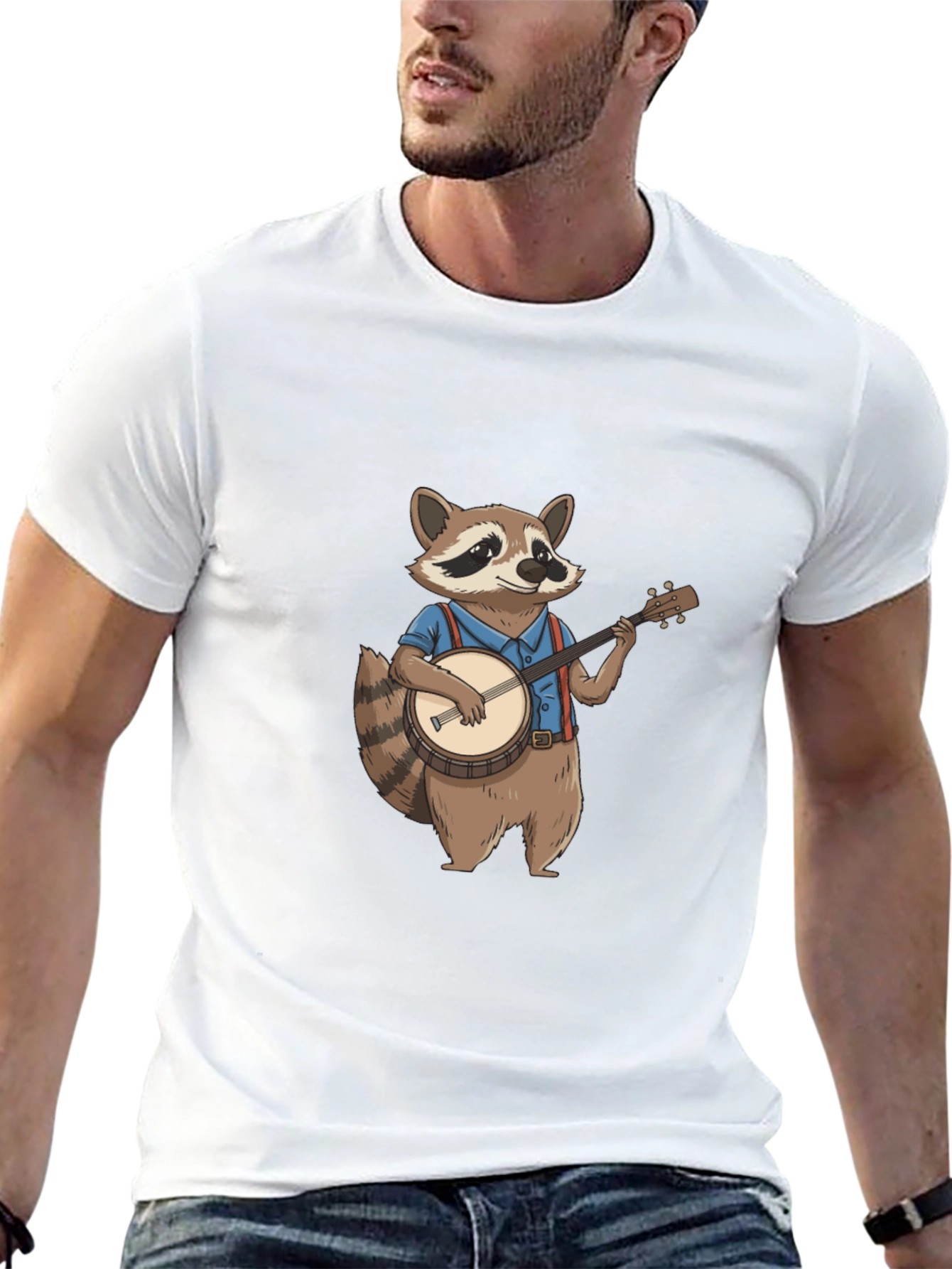 Raccoon Banjo Player Graphic Tee - Black