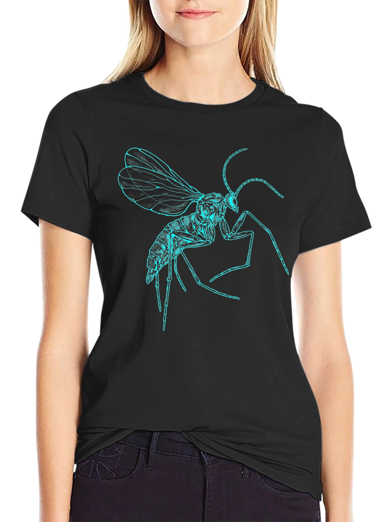 Neon Insect Graphic Tee - Black Cotton T-Shirt
