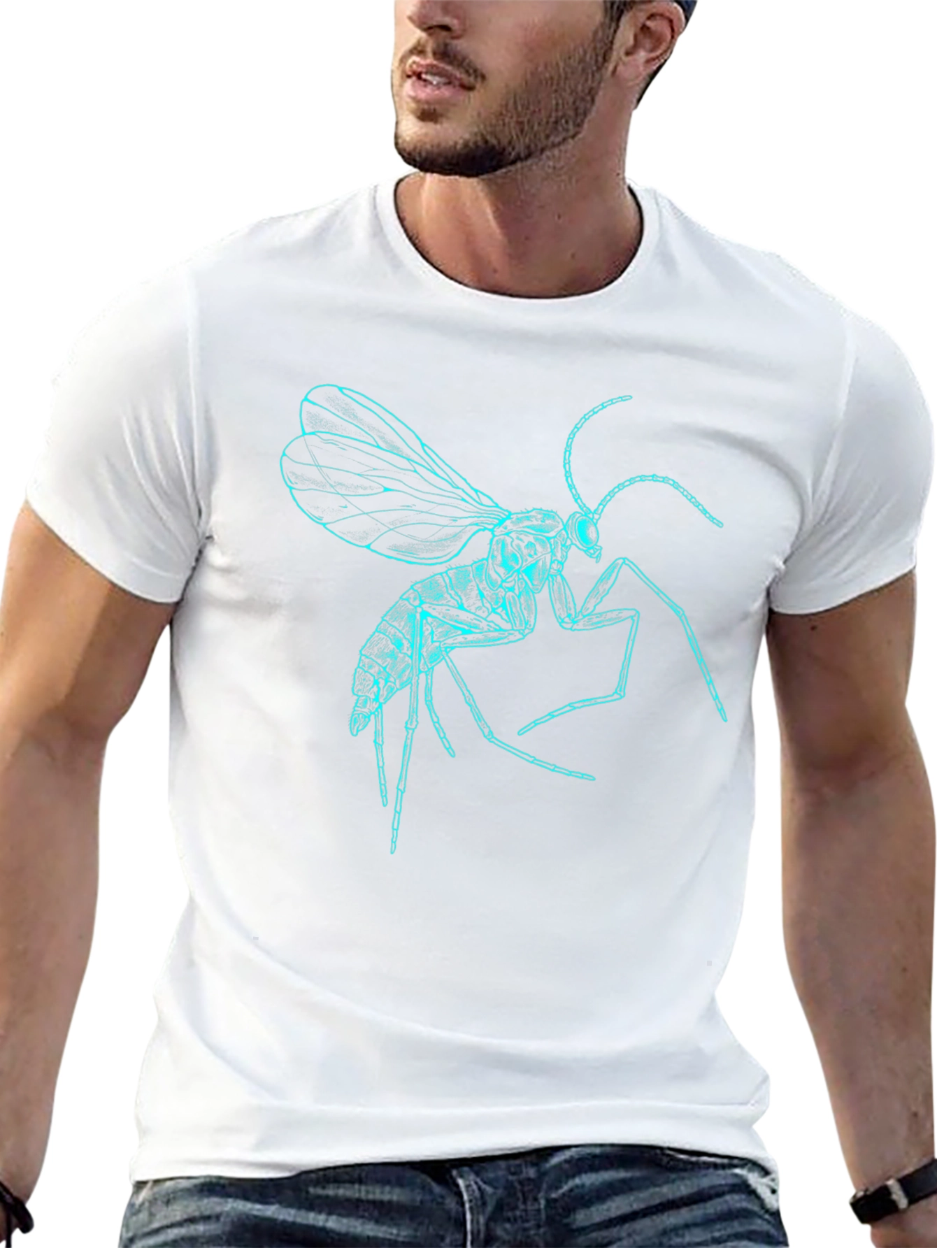 Neon Insect Graphic Tee - Black Cotton T-Shirt