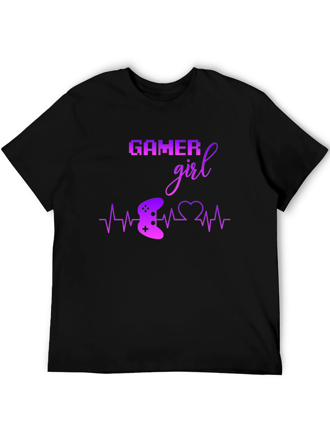Gamer Girl Black T-Shirt - Gaming Heartbeat Tee