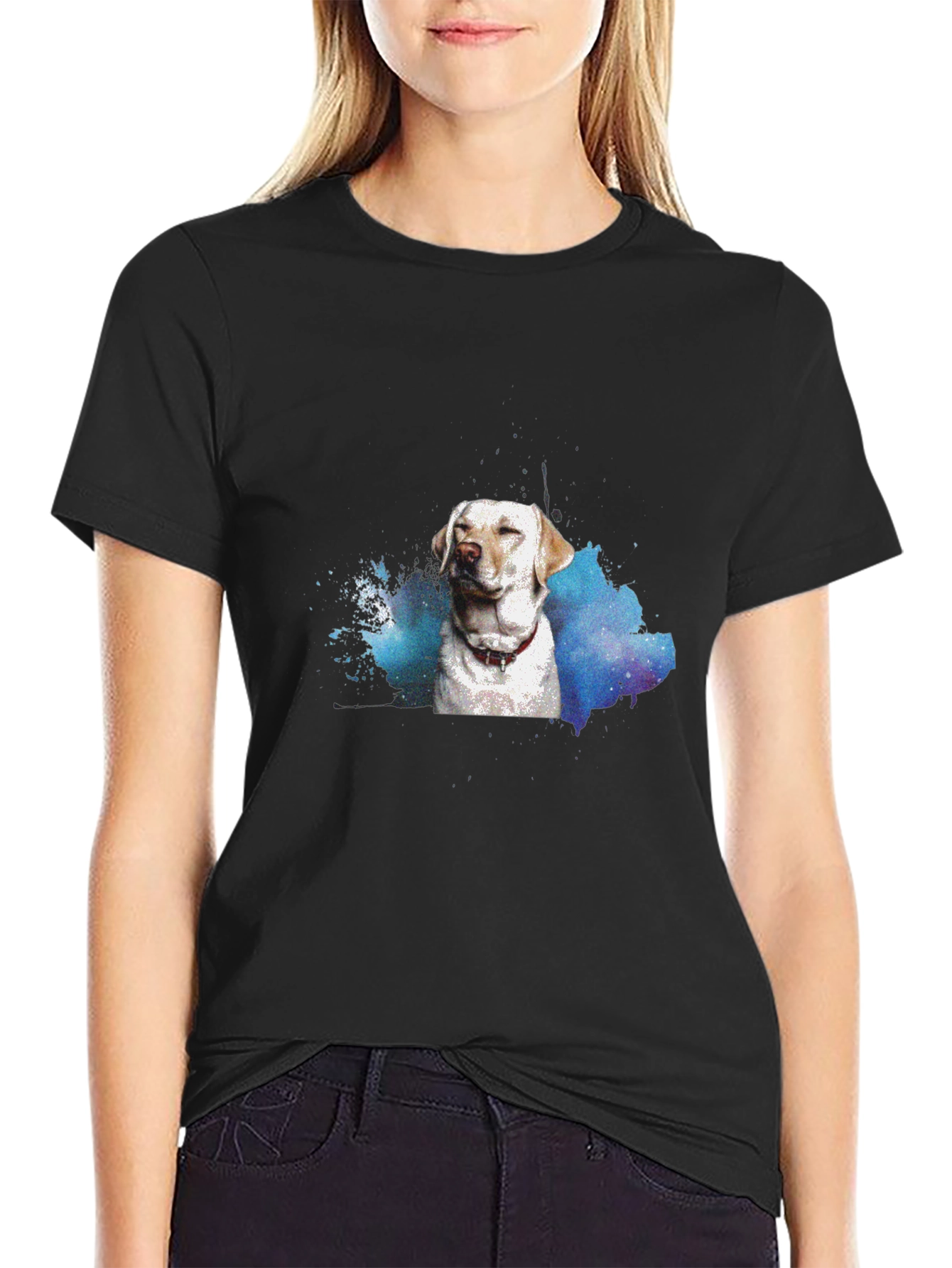 Dog Watercolor Black T-Shirt