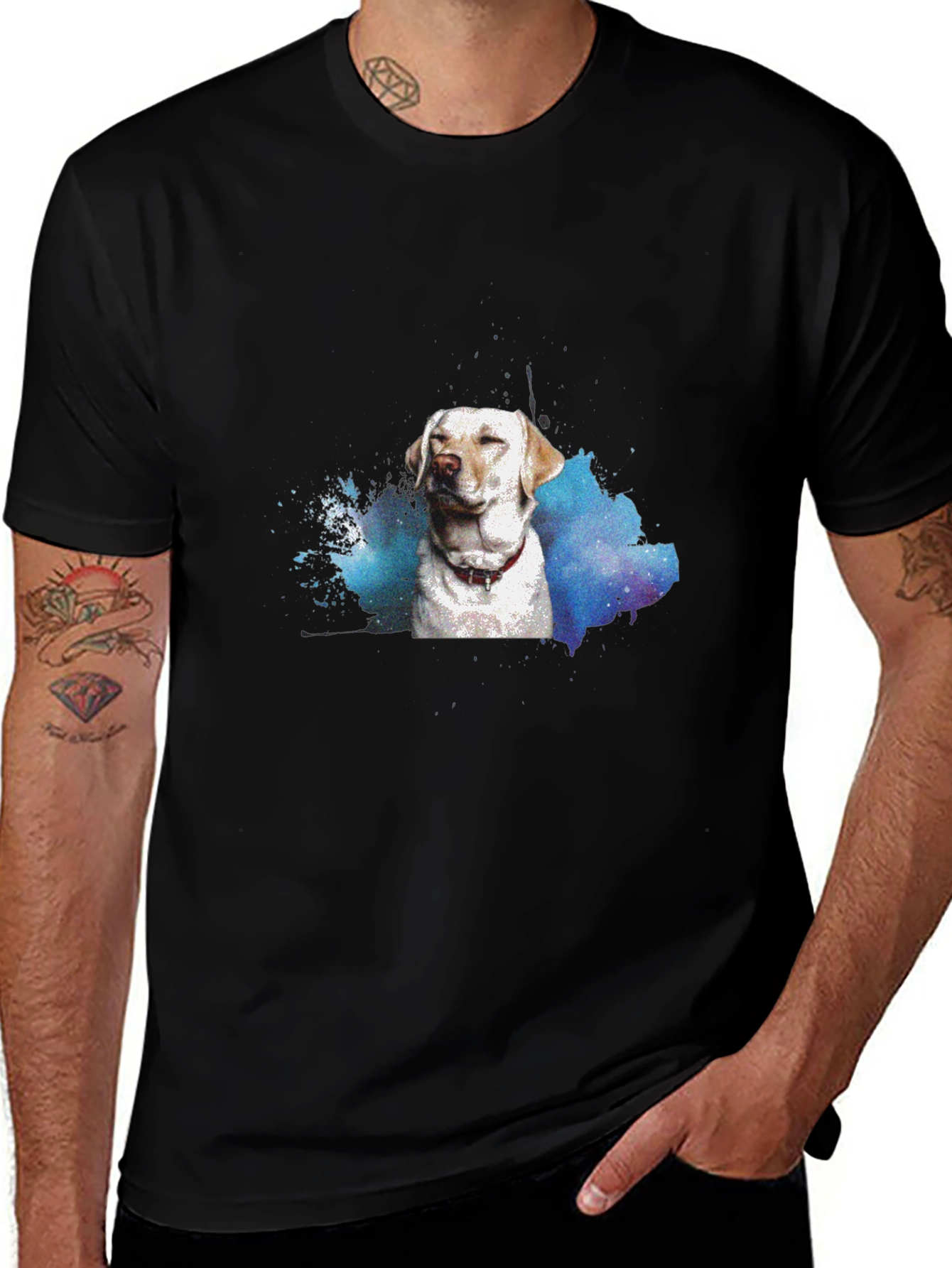 Dog Watercolor Black T-Shirt