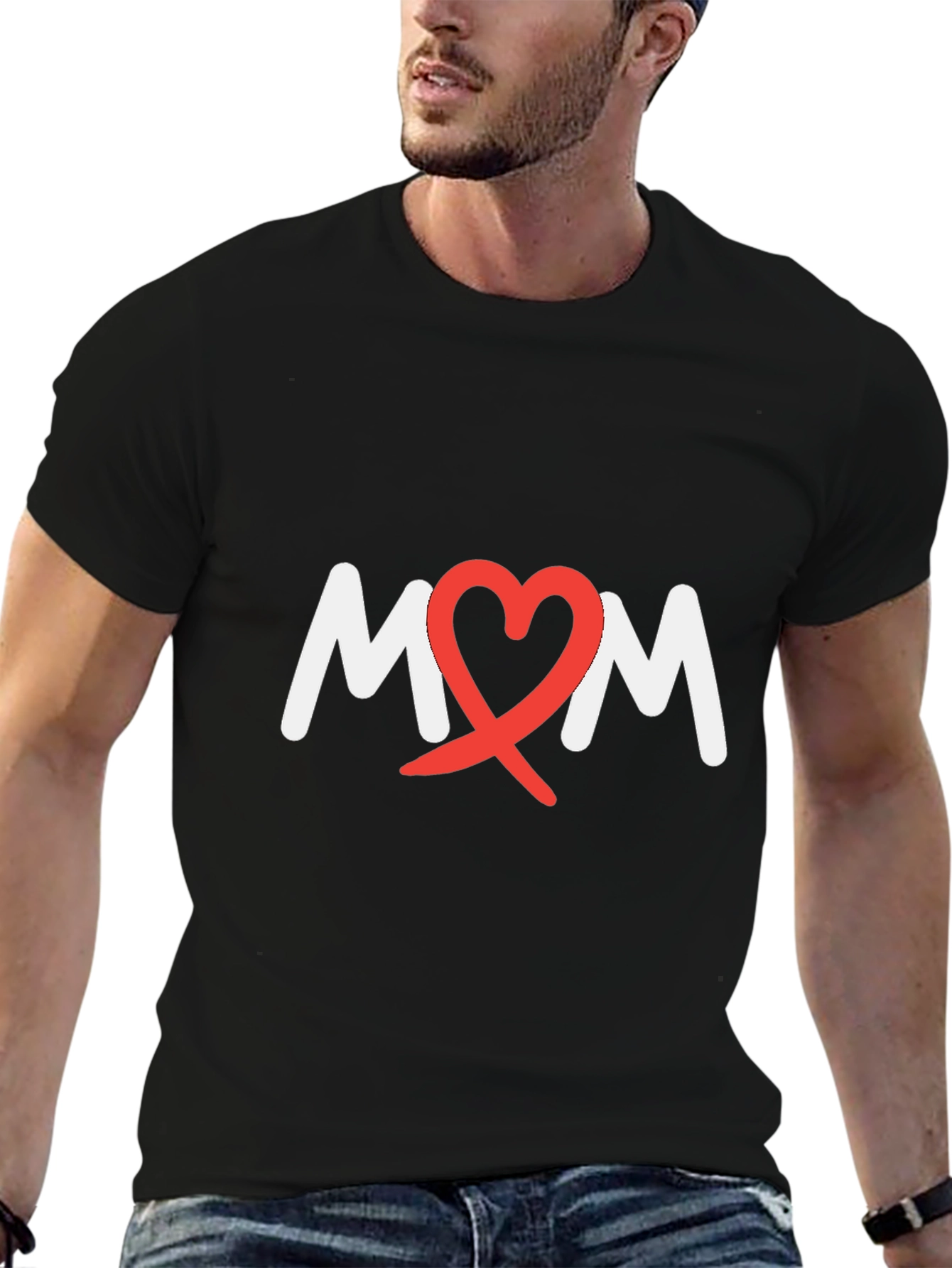 Heart Mom Tee - Black Cotton Blend T-Shirt