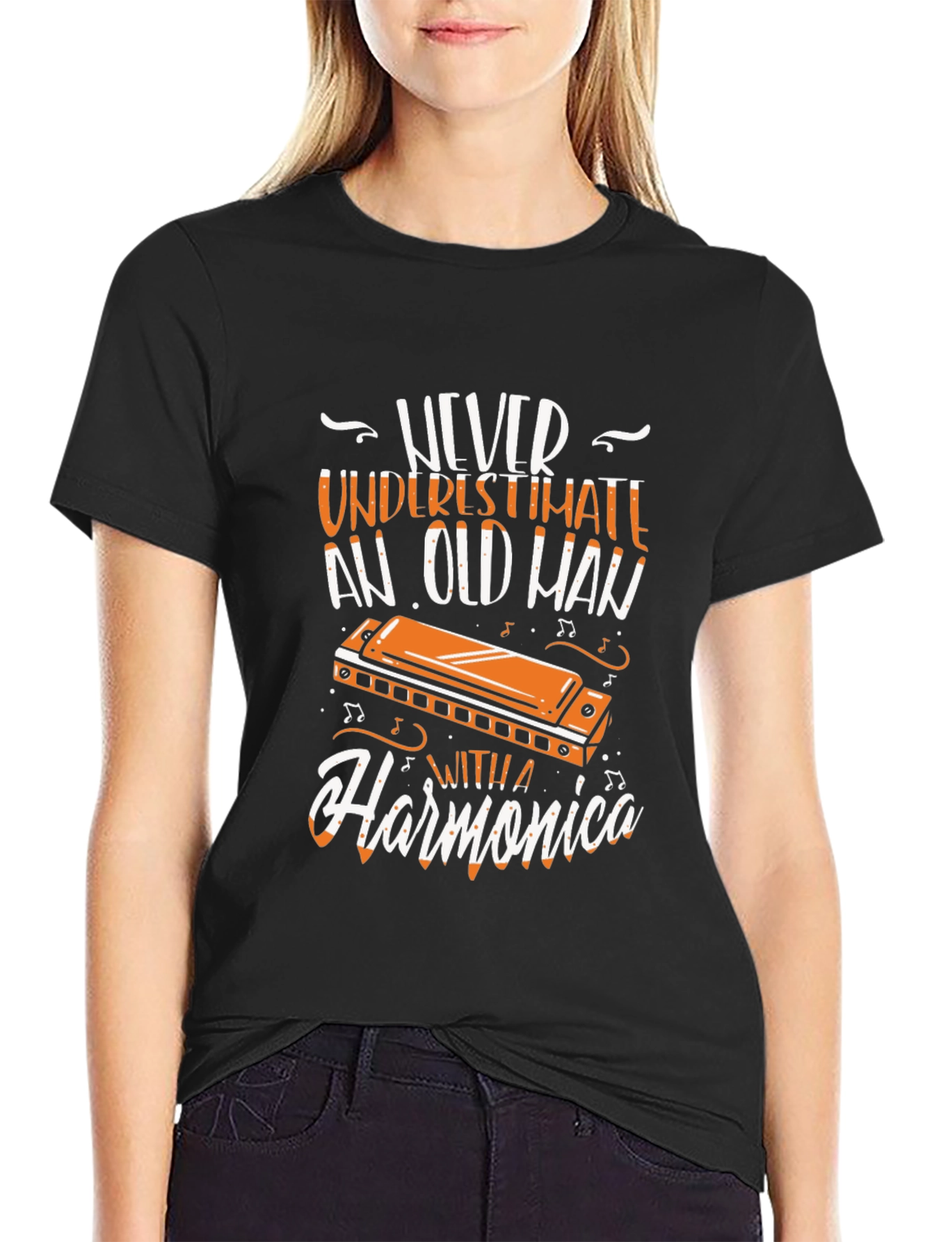 Never Underestimate Old Man with Harmonica T-Shirt