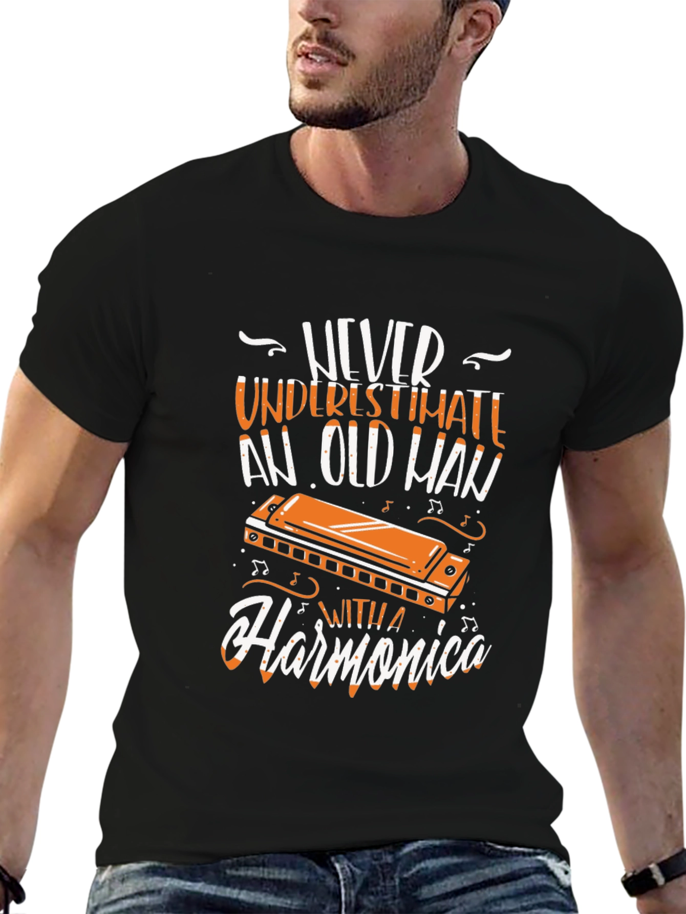 Never Underestimate Old Man with Harmonica T-Shirt